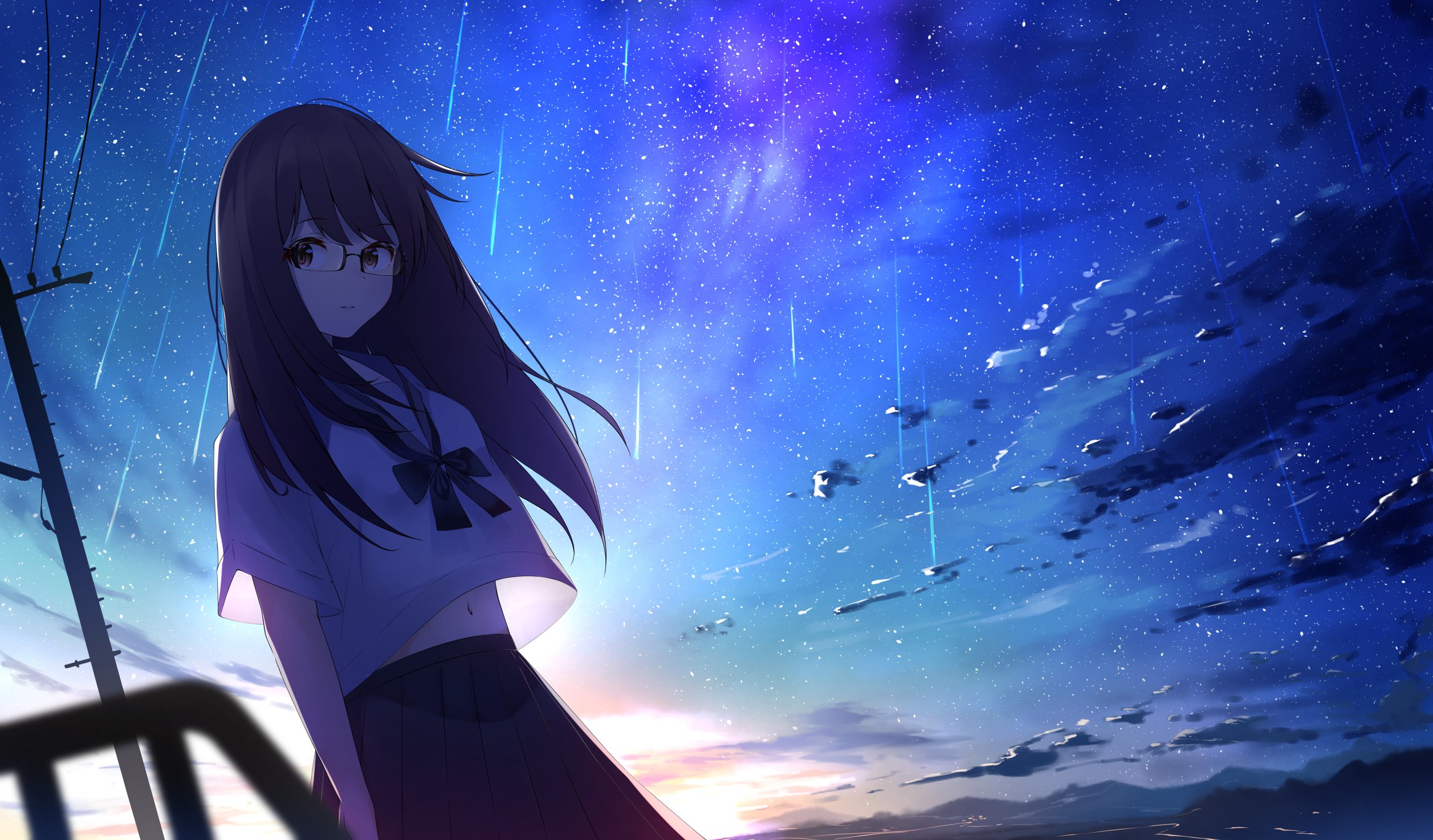 Anime Girl In School Uniform Watching City Sky Wallpapers