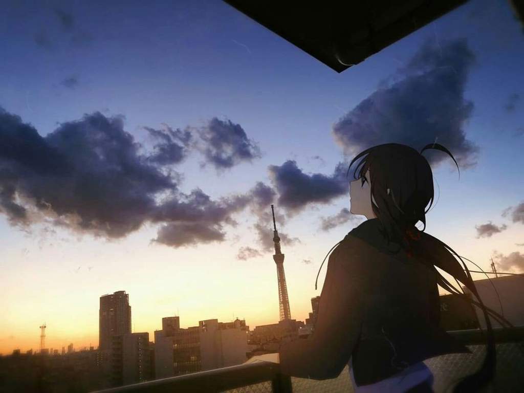 Anime Girl In School Uniform Watching City Sky Wallpapers