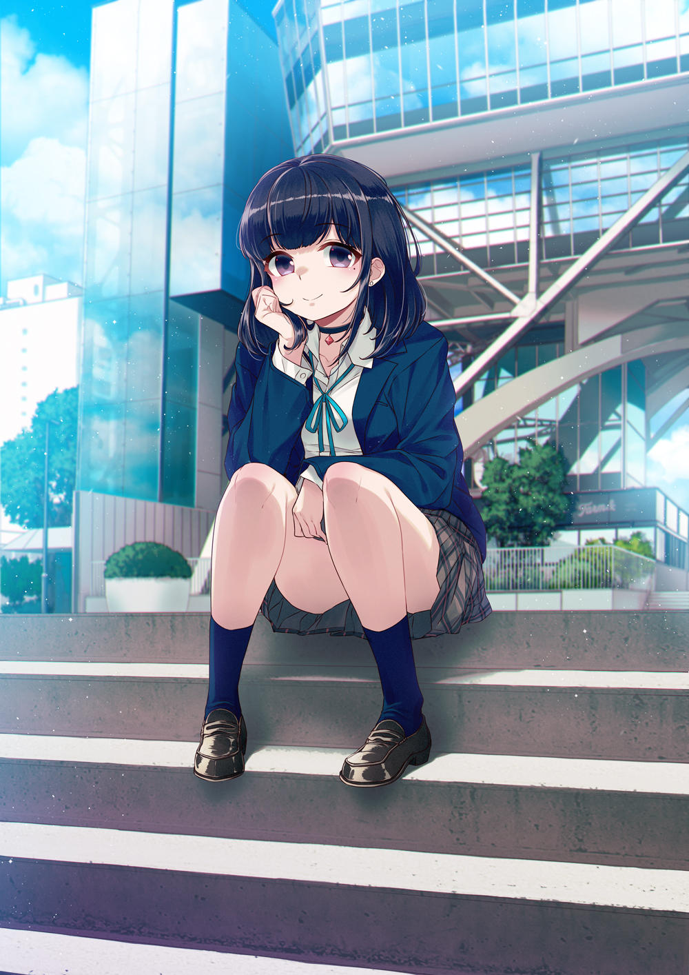 Anime Girl In School Uniform Watching City Sky Wallpapers