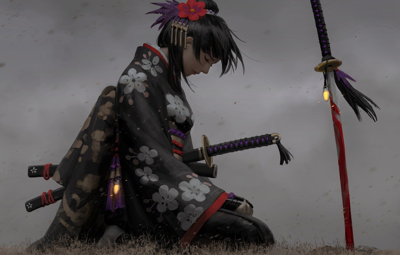 Anime Girl Kimono And Weapon Wallpapers