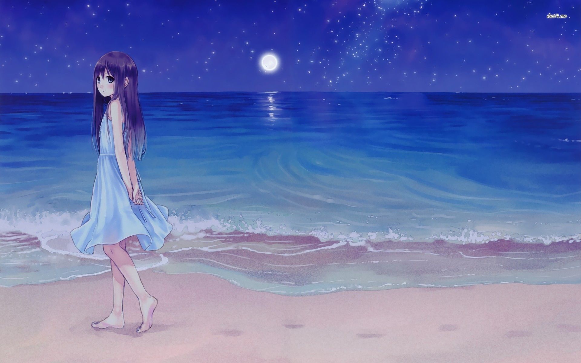 Anime Girl Near Ocean Wallpapers