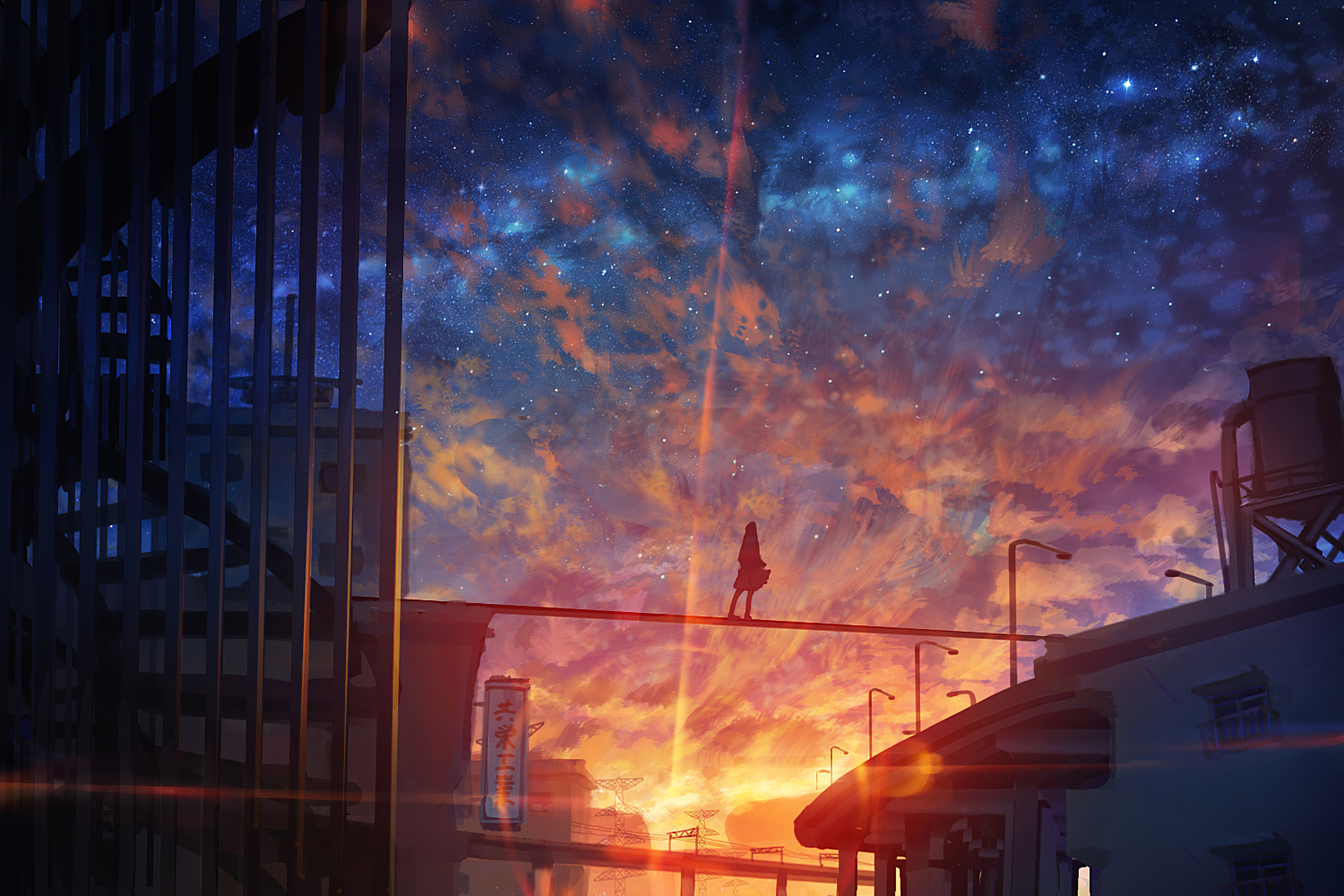 Anime Girl Night Sky Wallpapers