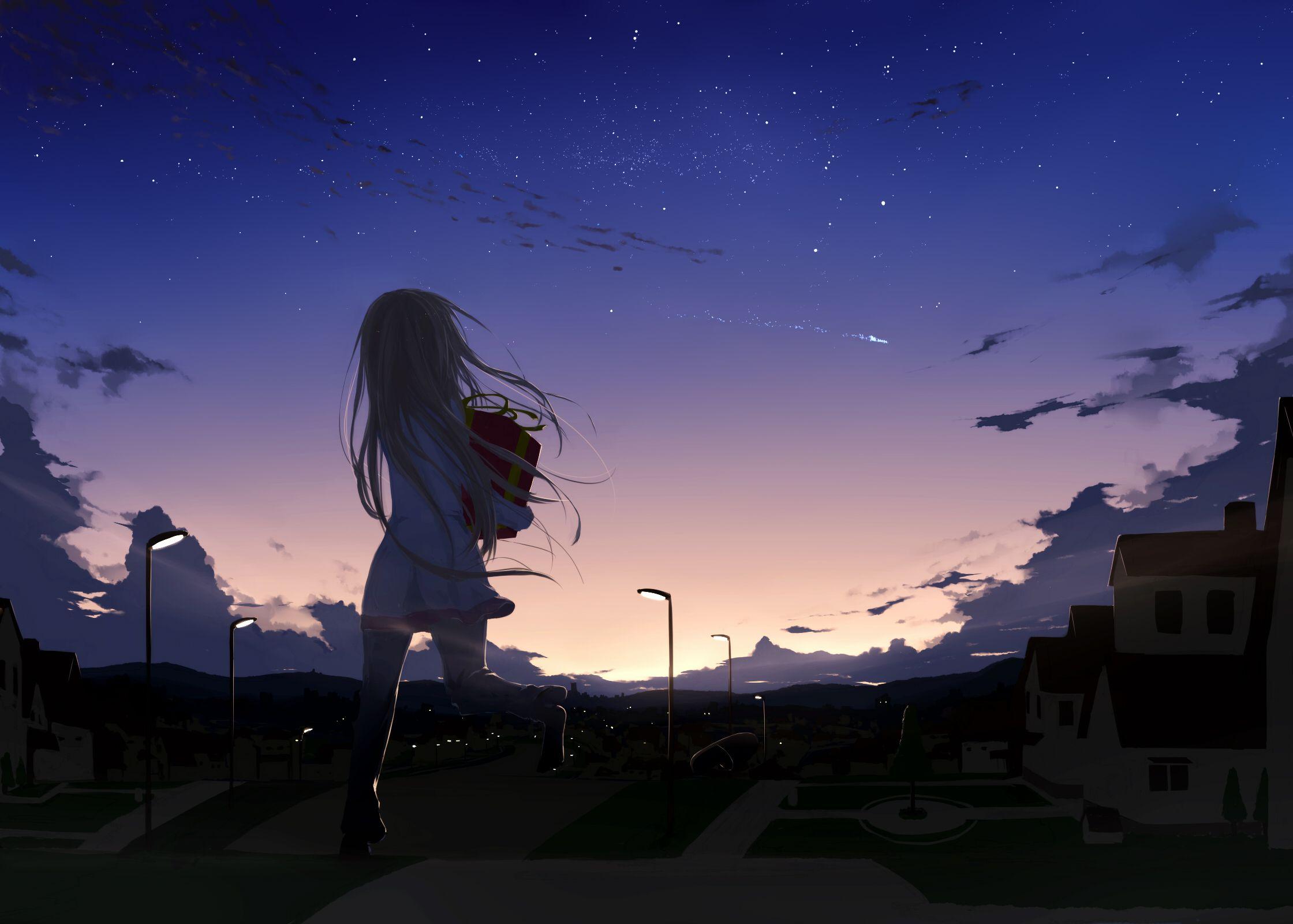 Anime Girl Night Sky Wallpapers