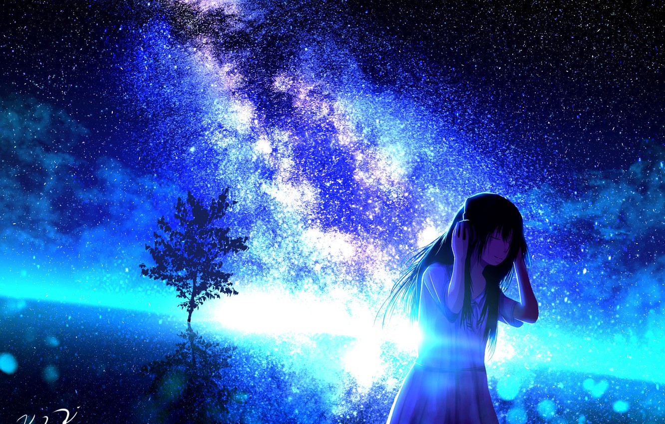 Anime Girl Night Sky Wallpapers