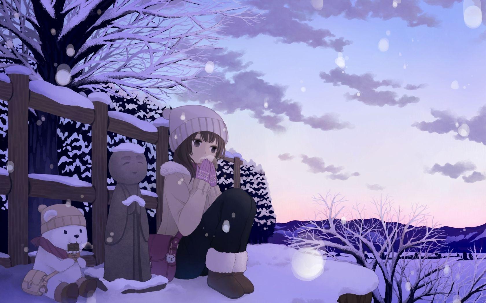 Anime Girl Standing Alone In Snow Wallpapers