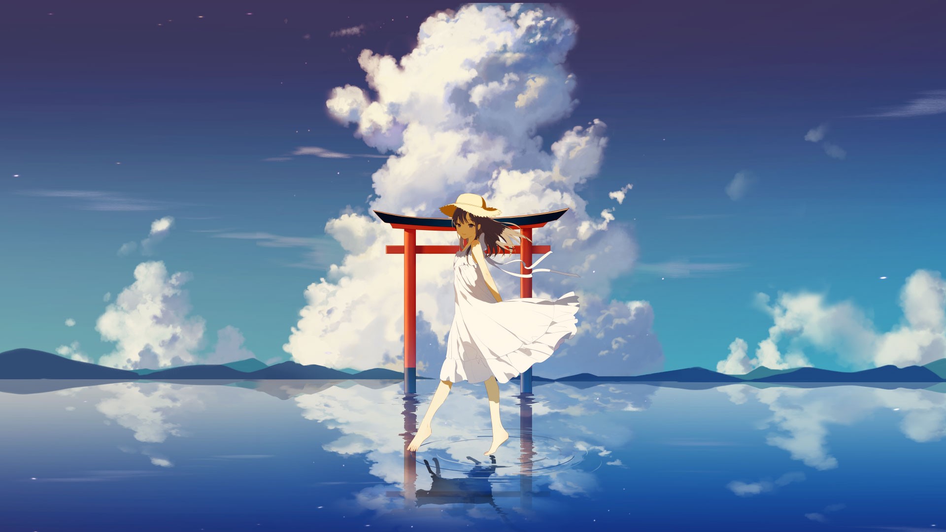 Anime Girl Standing In Rain Inside Torii 5K Wallpapers