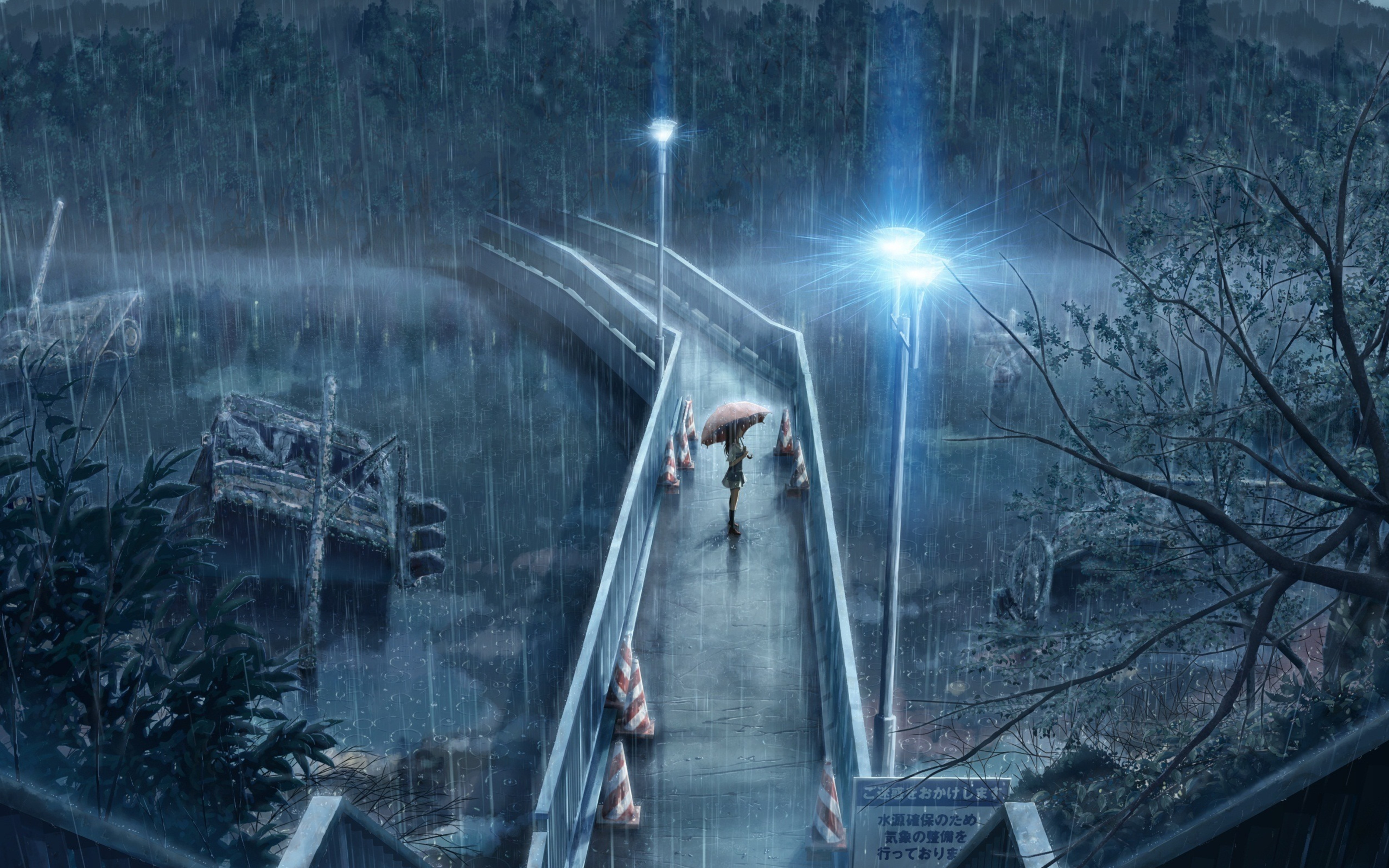 Anime Girl Standing In Rain Inside Torii 5K Wallpapers