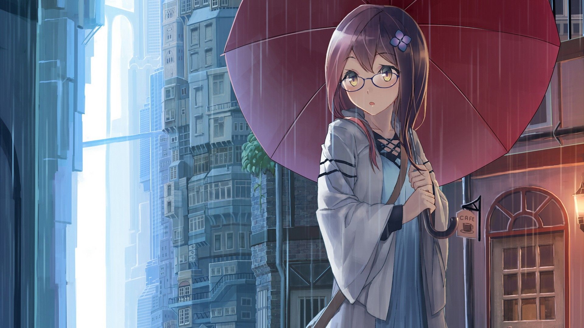 Anime Girl Standing In Rain Inside Torii 5K Wallpapers