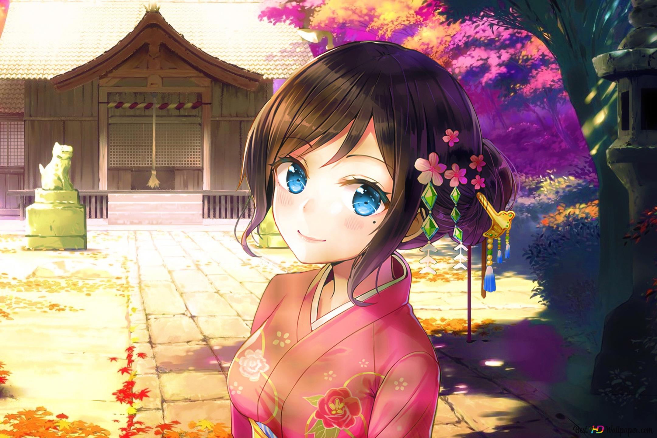 Anime Girl Standing In Rain Inside Torii 5K Wallpapers