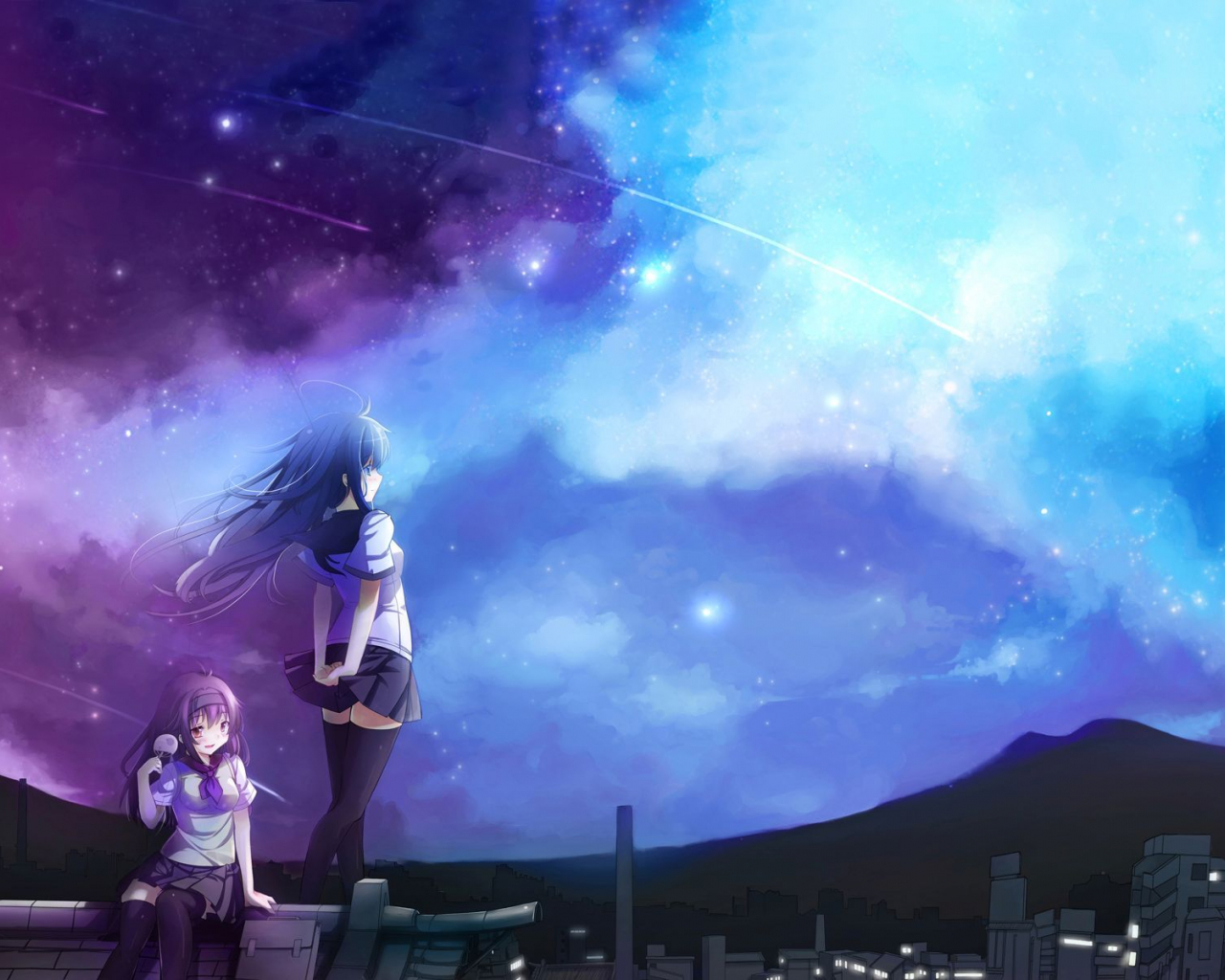 Anime Girl Staring At Night Sky Wallpapers