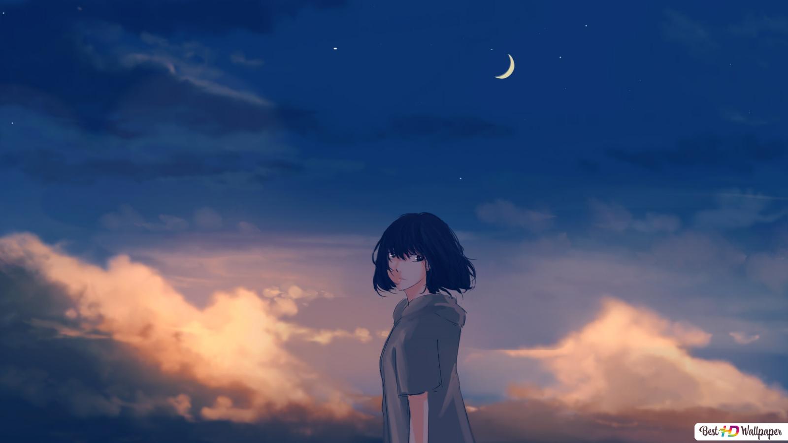 Anime Girl Staring At Night Sky Wallpapers