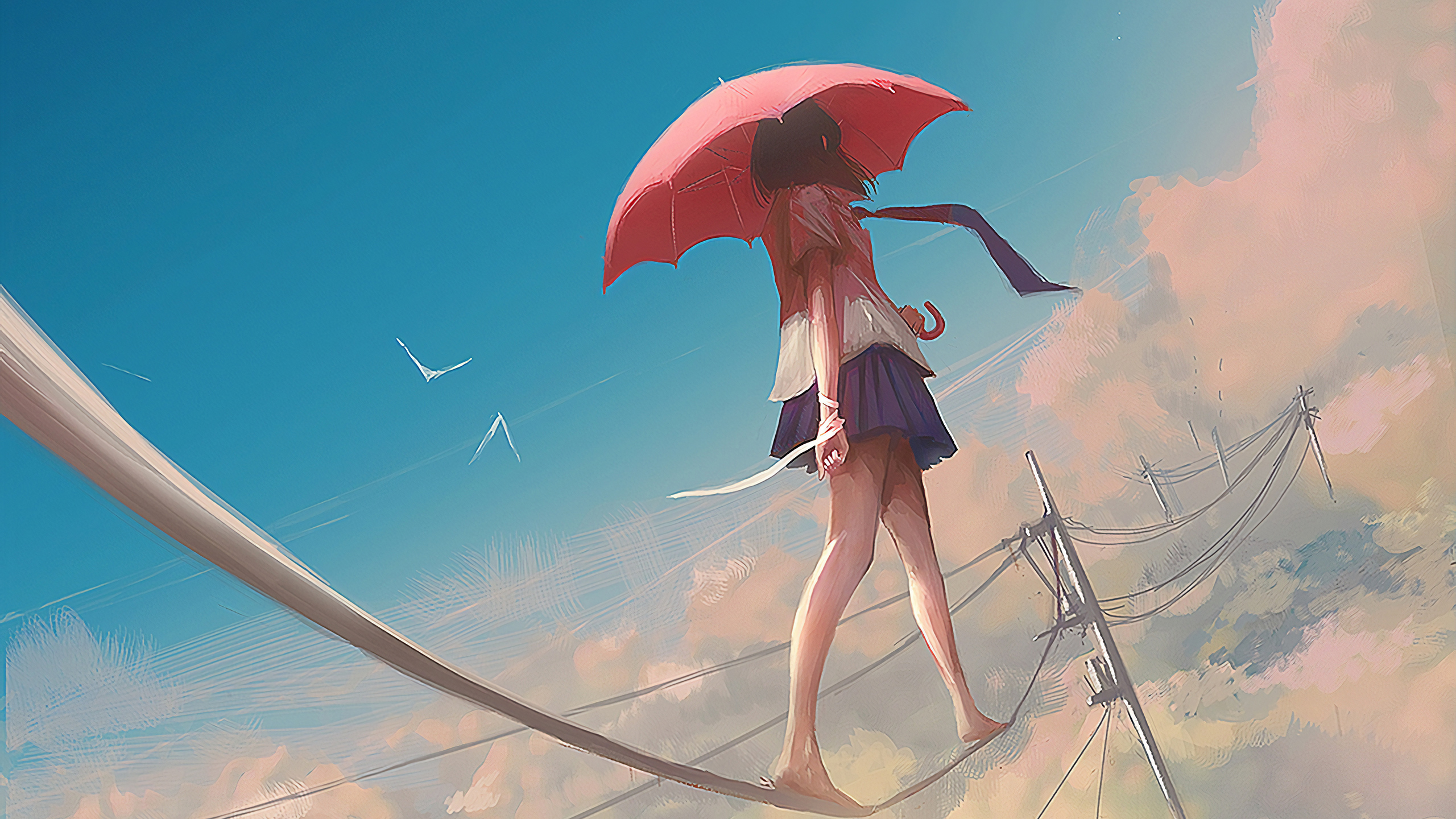 Anime Girl Walking With Umbrella Art Wallpapers