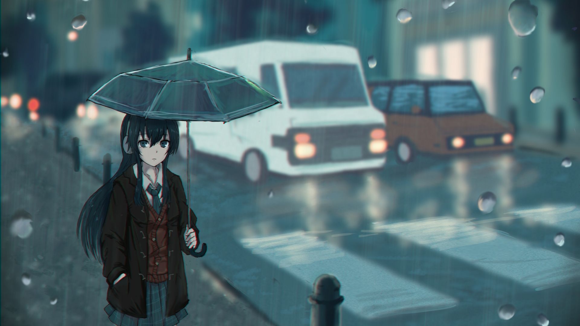 Anime Girl Walking With Umbrella Art Wallpapers