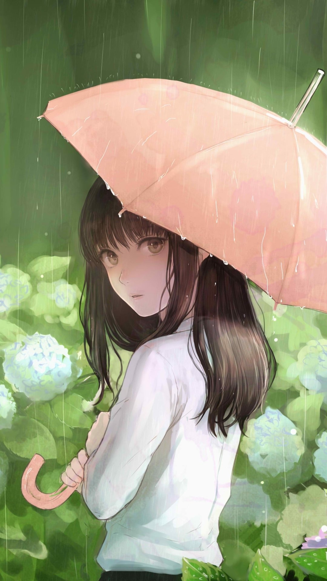 Anime Girl Walking With Umbrella Art Wallpapers