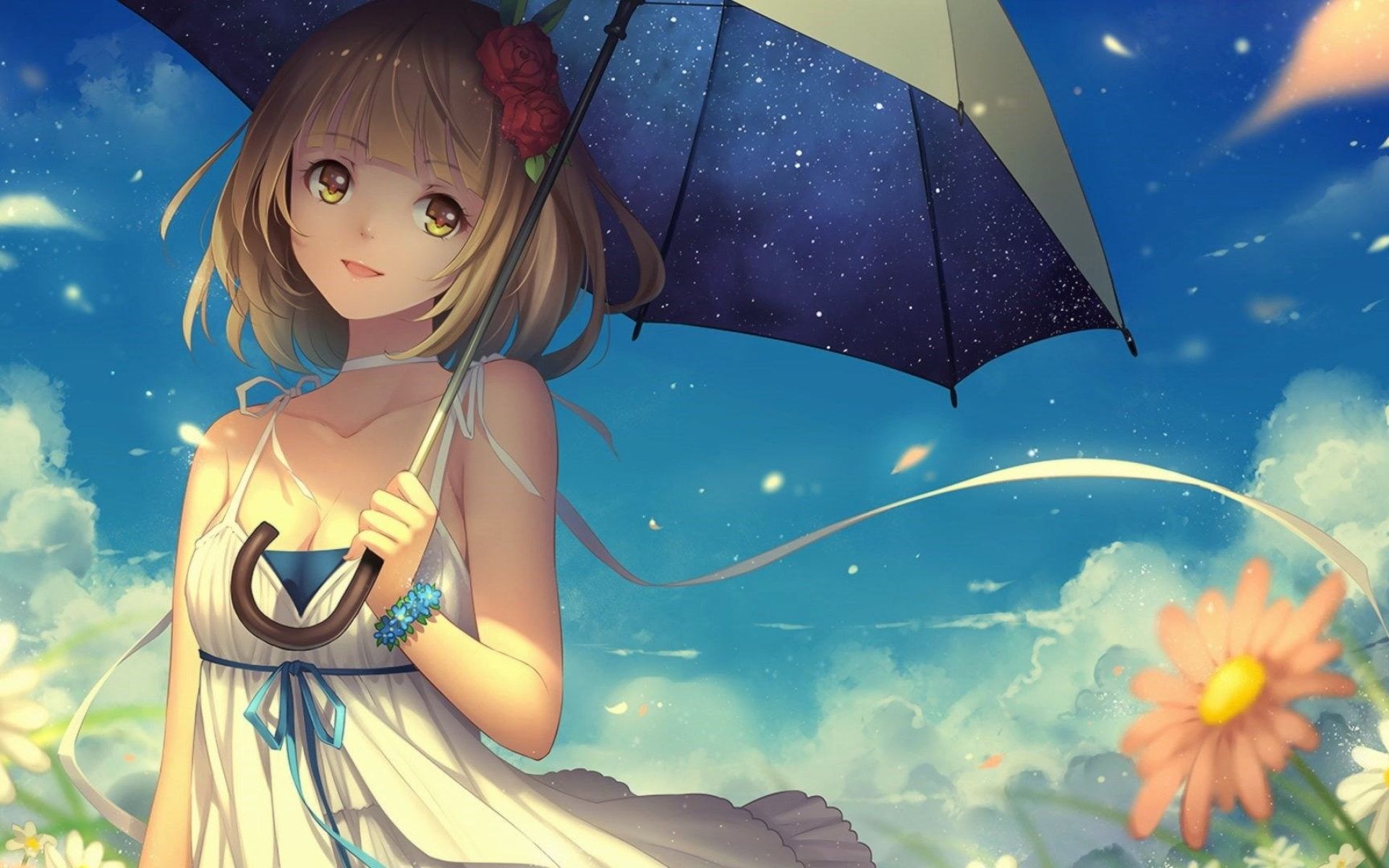 Anime Girl Walking With Umbrella Art Wallpapers