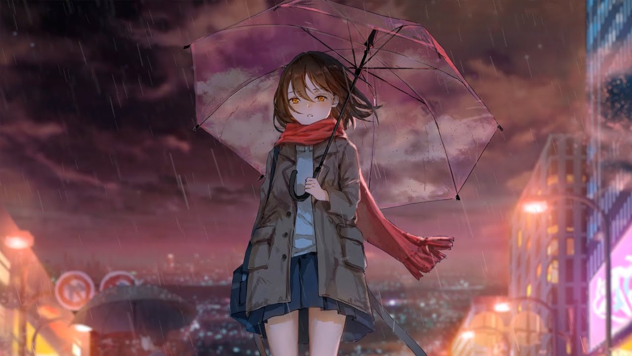 Anime Girl Walking With Umbrella Art Wallpapers