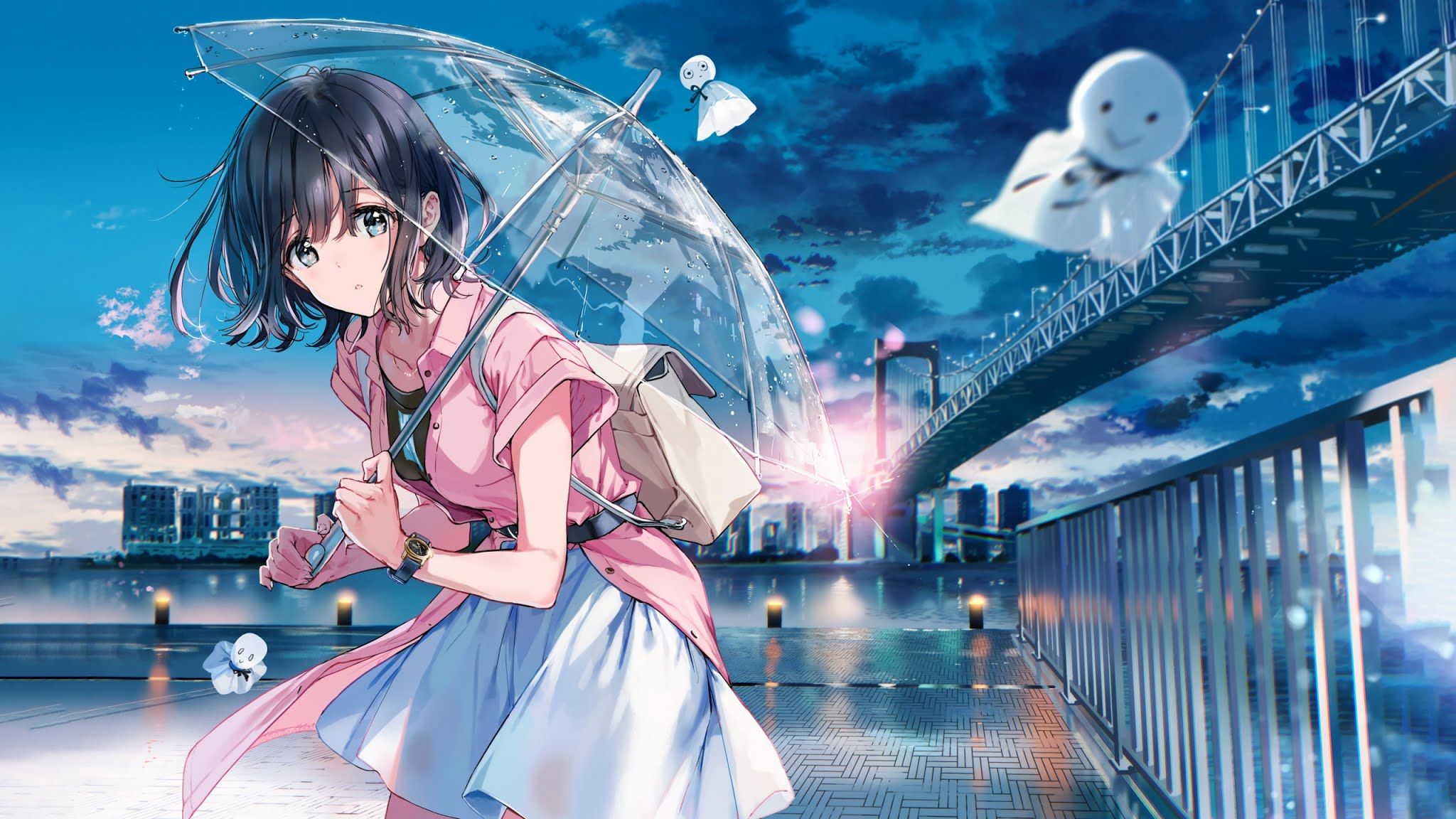 Anime Girl Walking With Umbrella Art Wallpapers