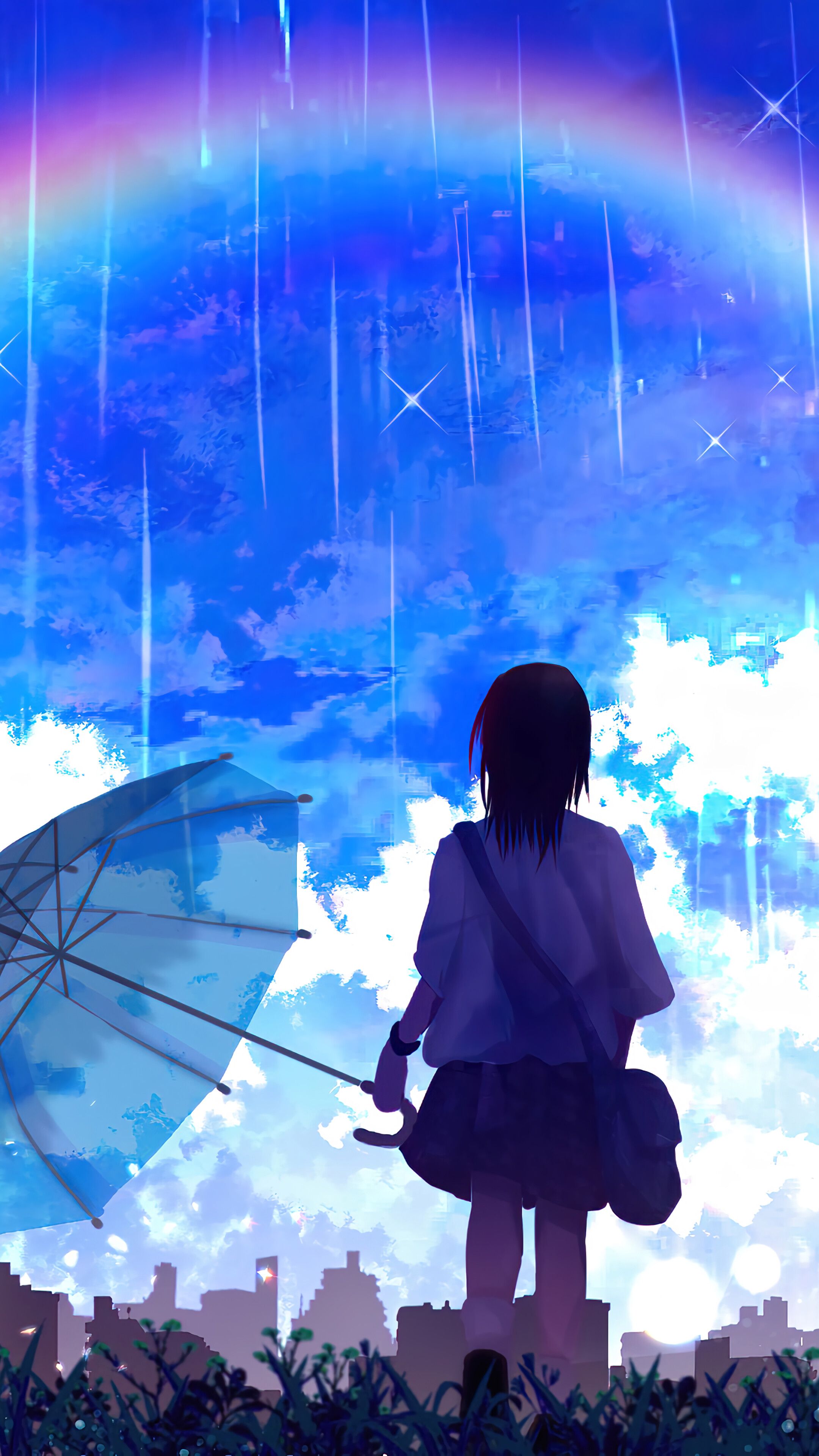 Anime Girl Walking With Umbrella Art Wallpapers