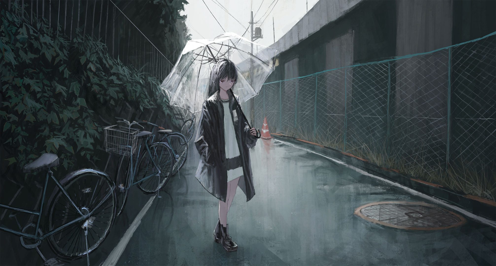 Anime Girl Walking With Umbrella Art Wallpapers