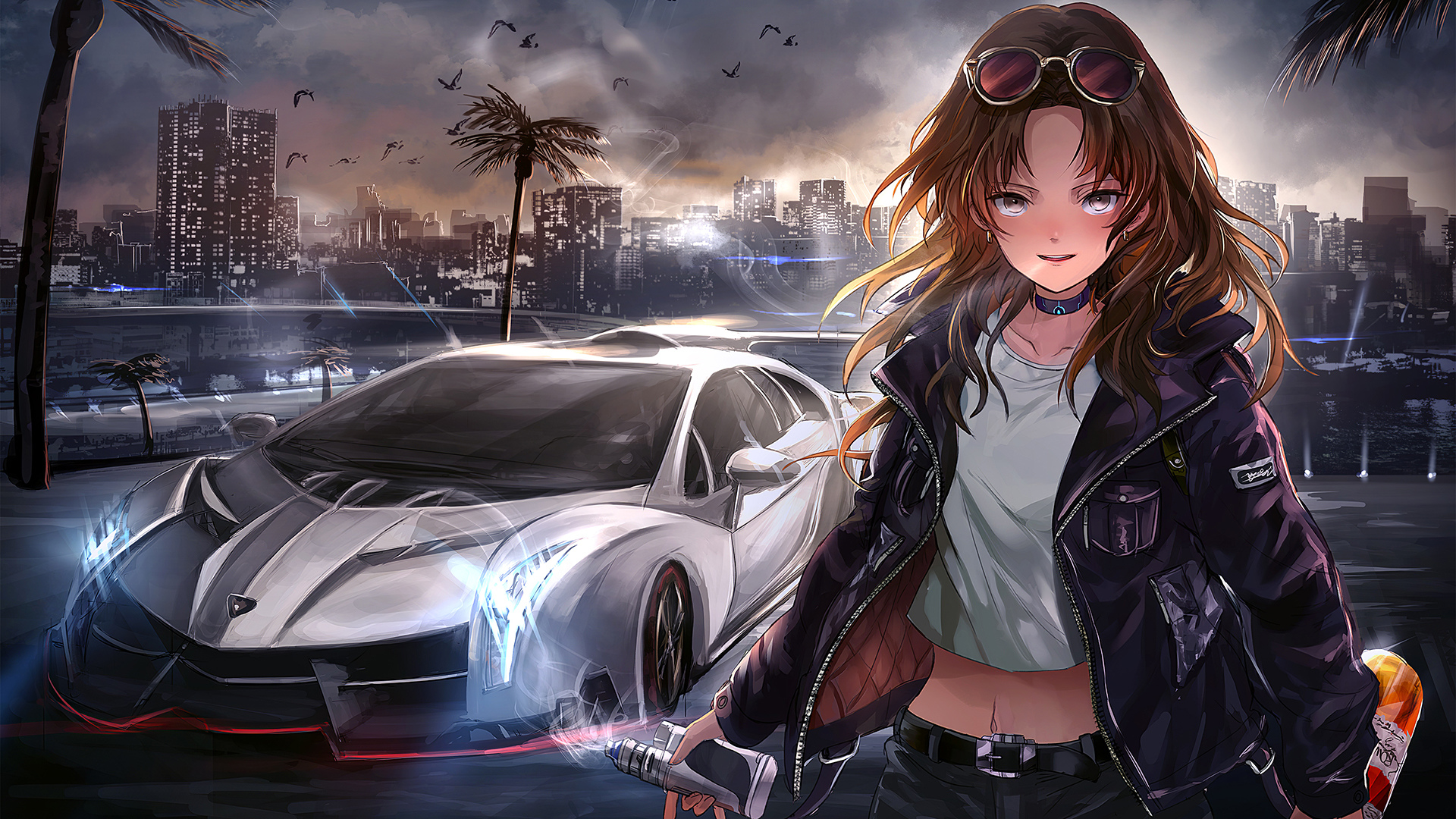 Anime Girl With Car Wallpapers