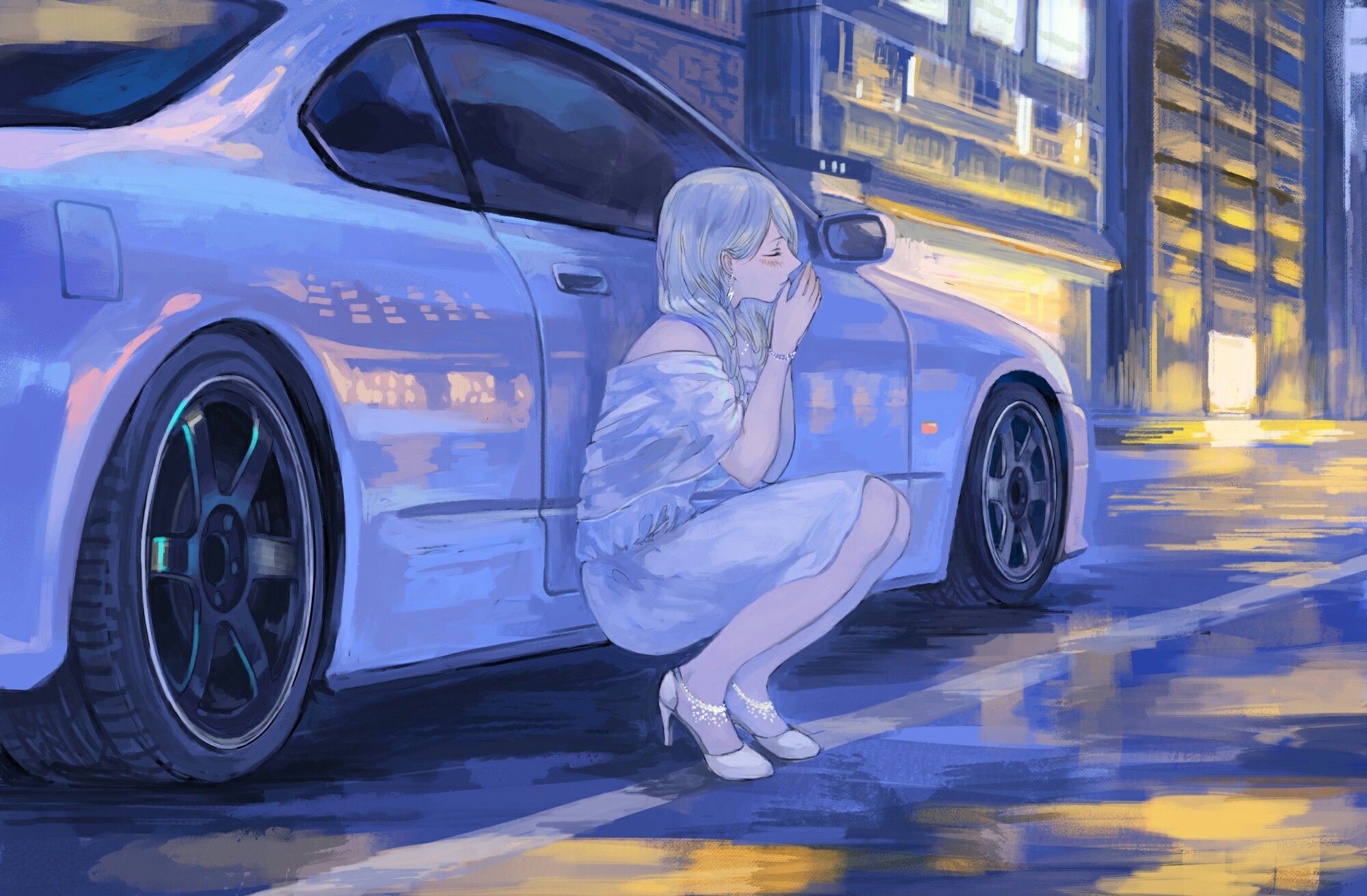 Anime Girl With Car Wallpapers