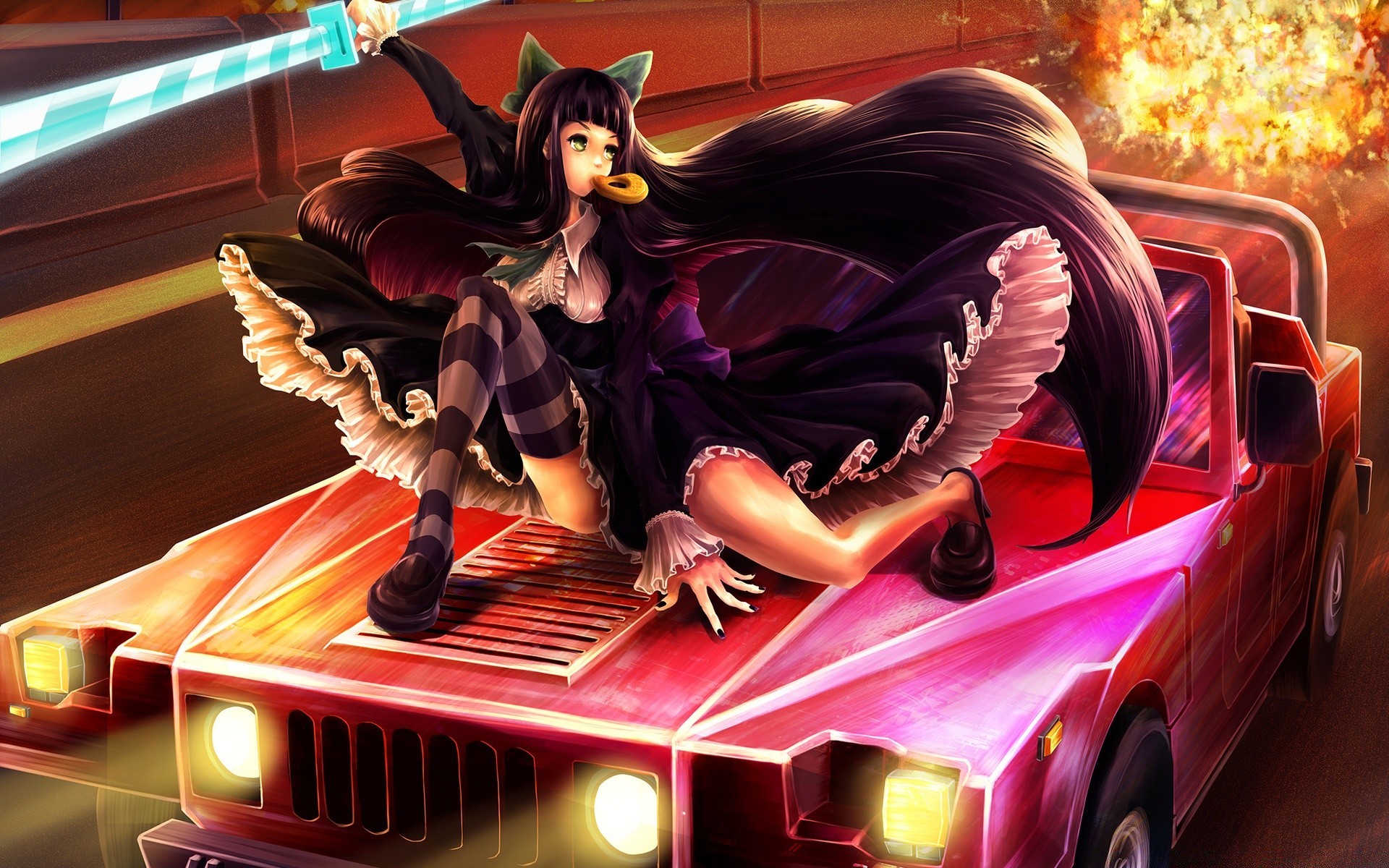 Anime Girl With Car Wallpapers