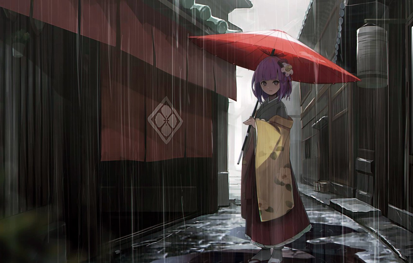 Anime Girl With Umbrella In Rain Wallpapers