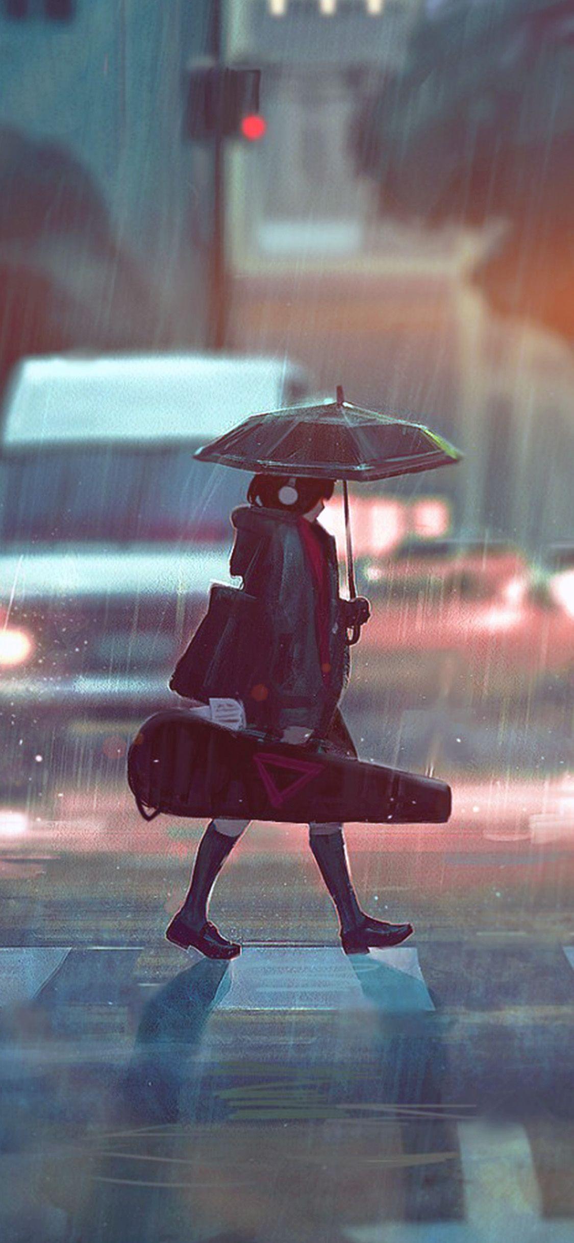 Anime Girl With Umbrella In Rain Wallpapers