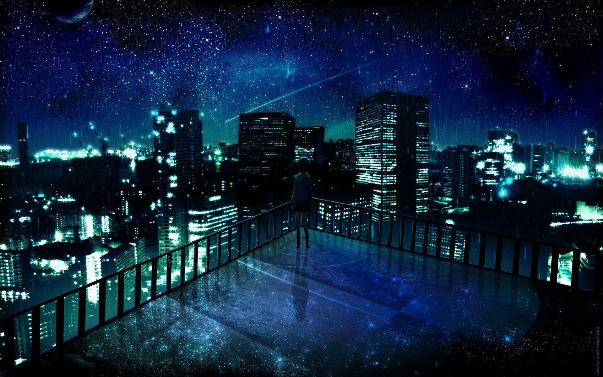 Anime Rooftops Building Night Wallpapers