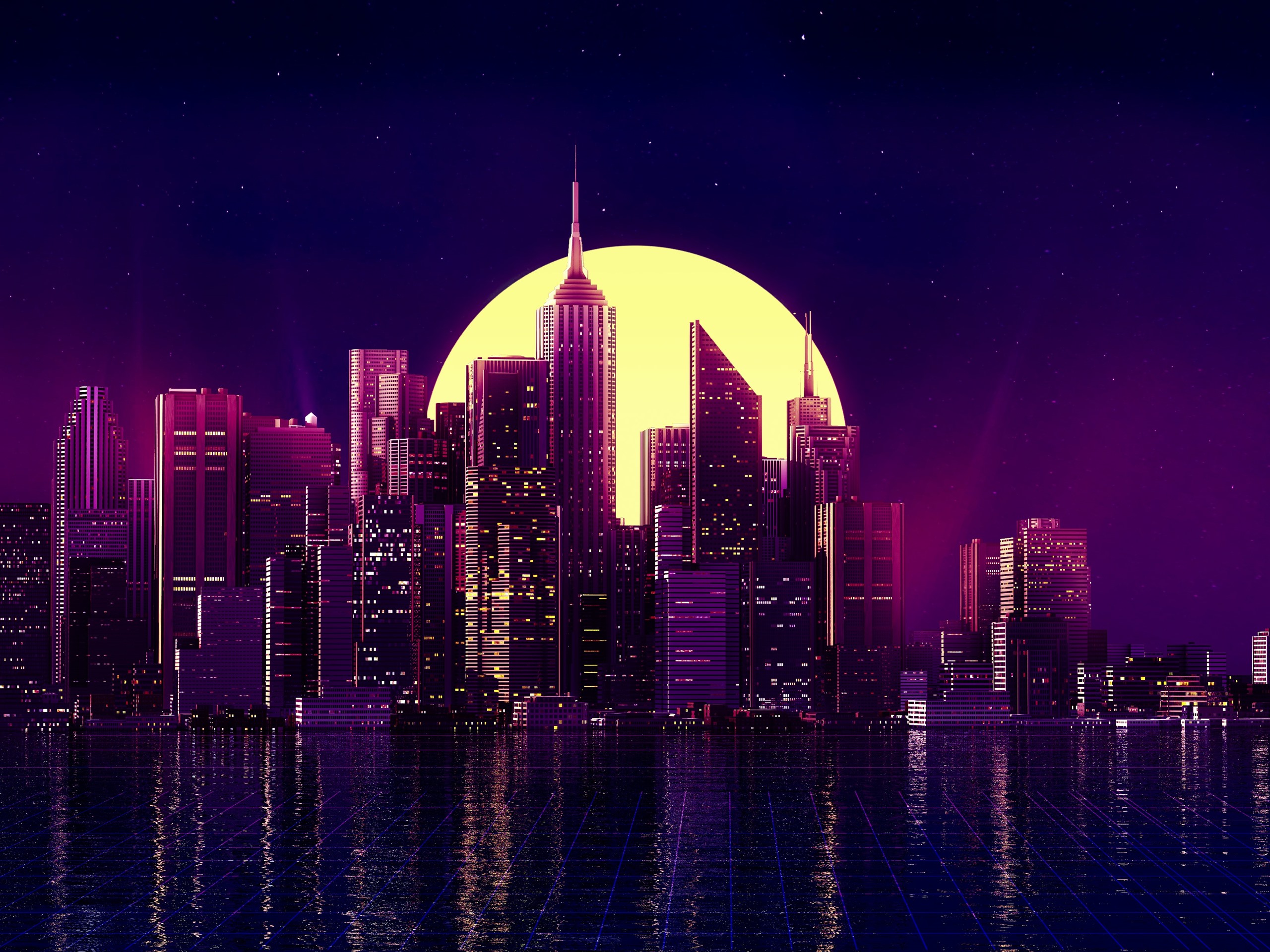 Artistic City In Moon Night Wallpapers