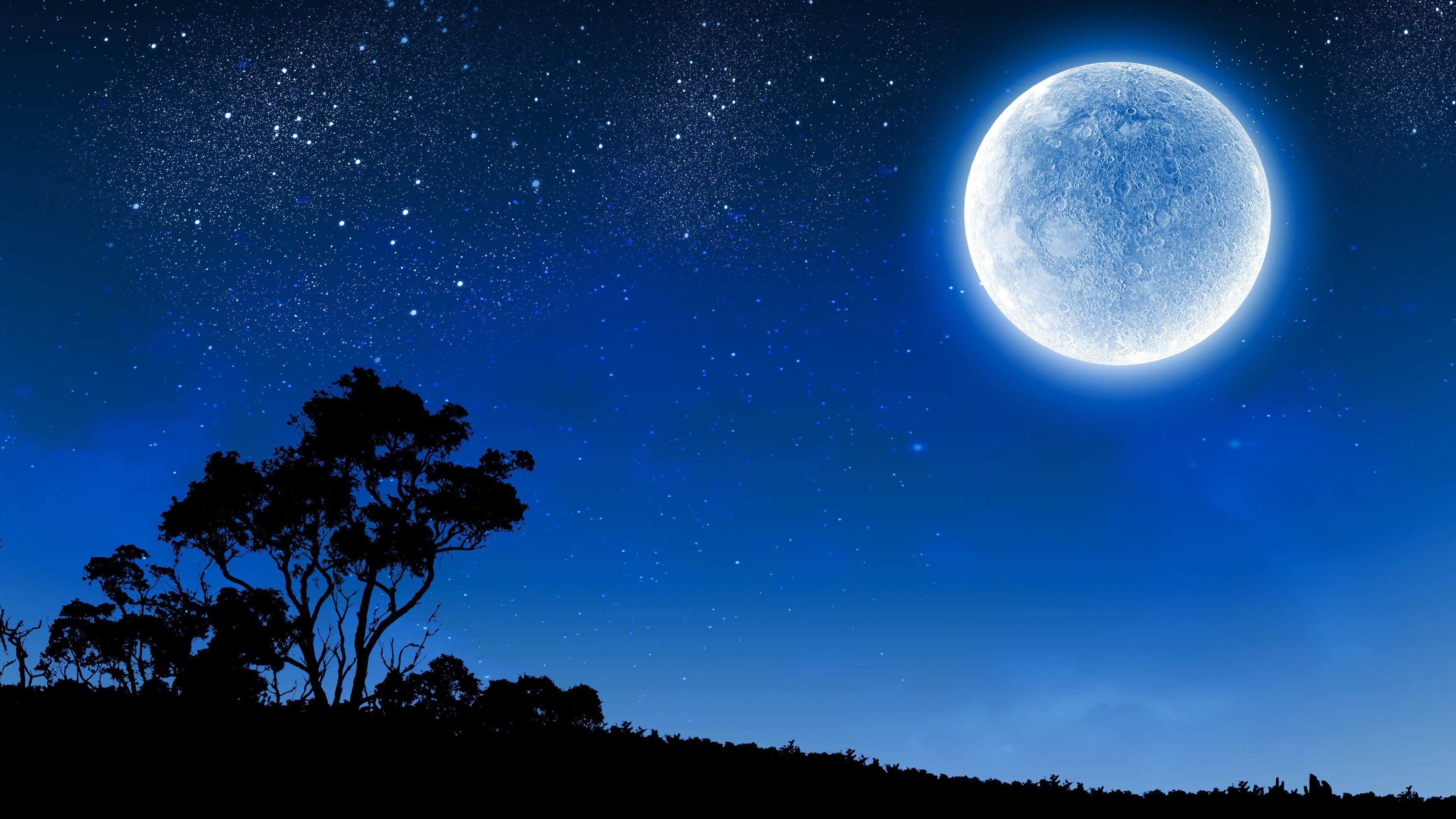 Artistic Full Moon In Starry Night Sky Wallpapers