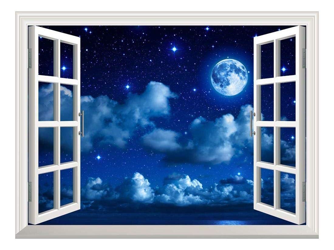 Artistic Night Sky And Moon Through Window Wallpapers