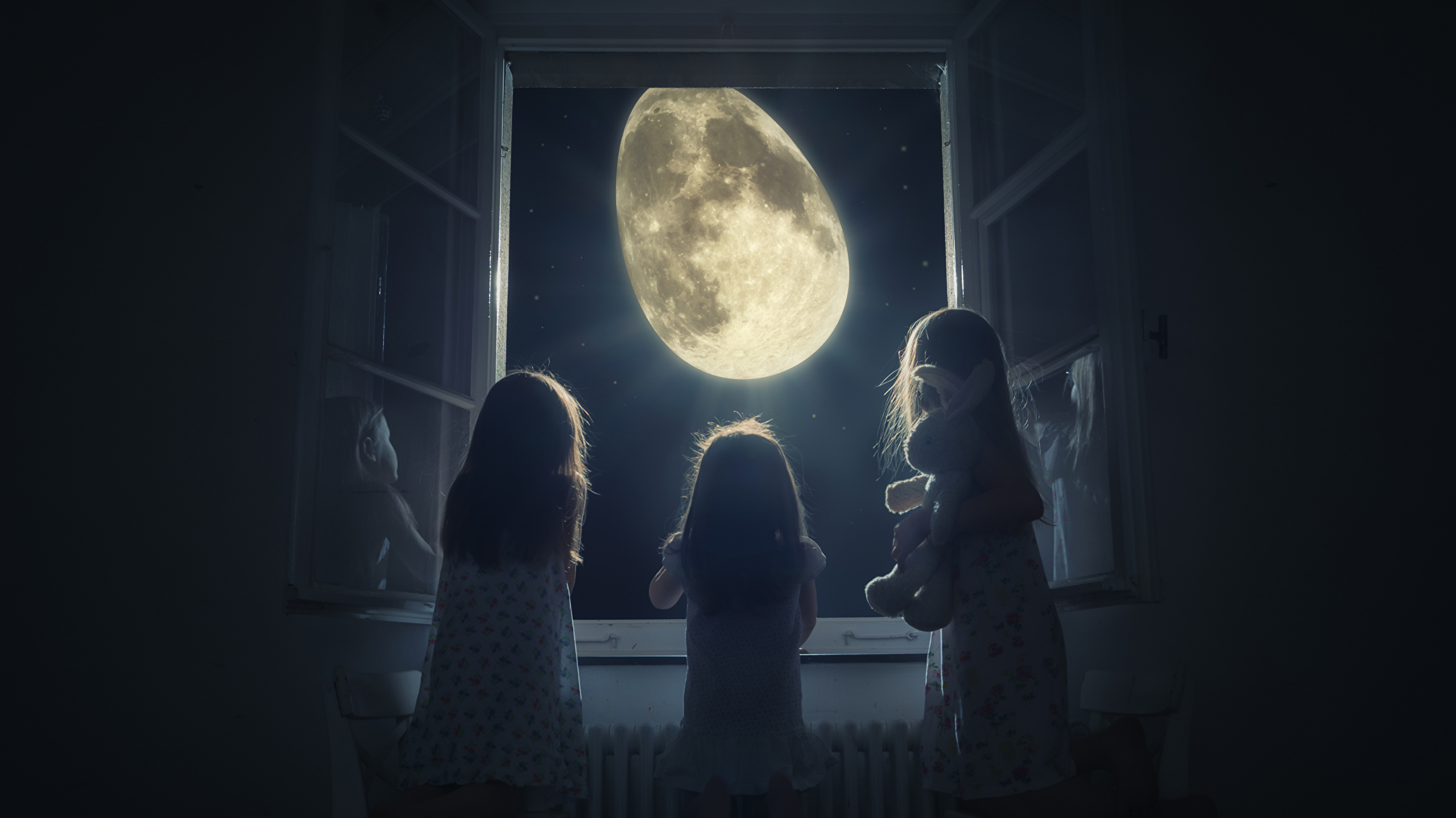 Artistic Night Sky And Moon Through Window Wallpapers