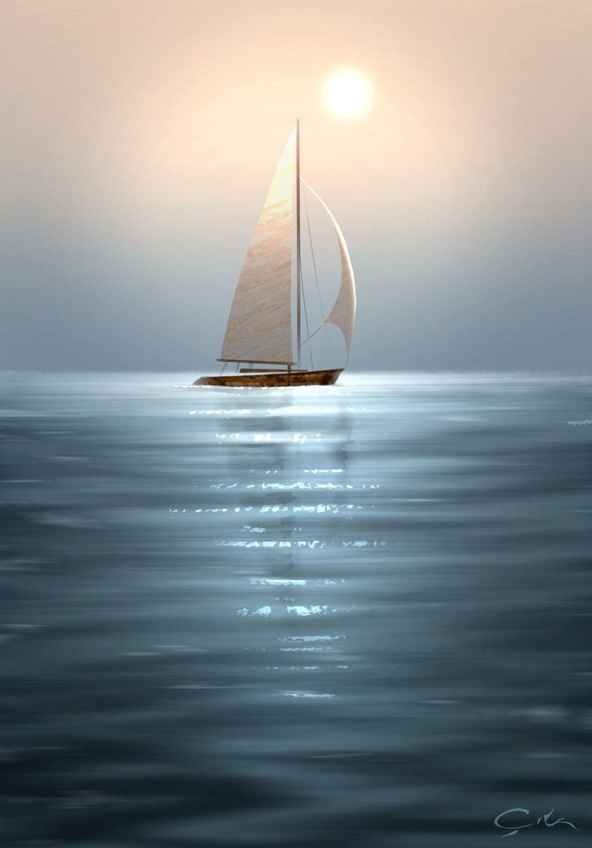 Artistic Sailing Ship In Ocean
 Wallpapers