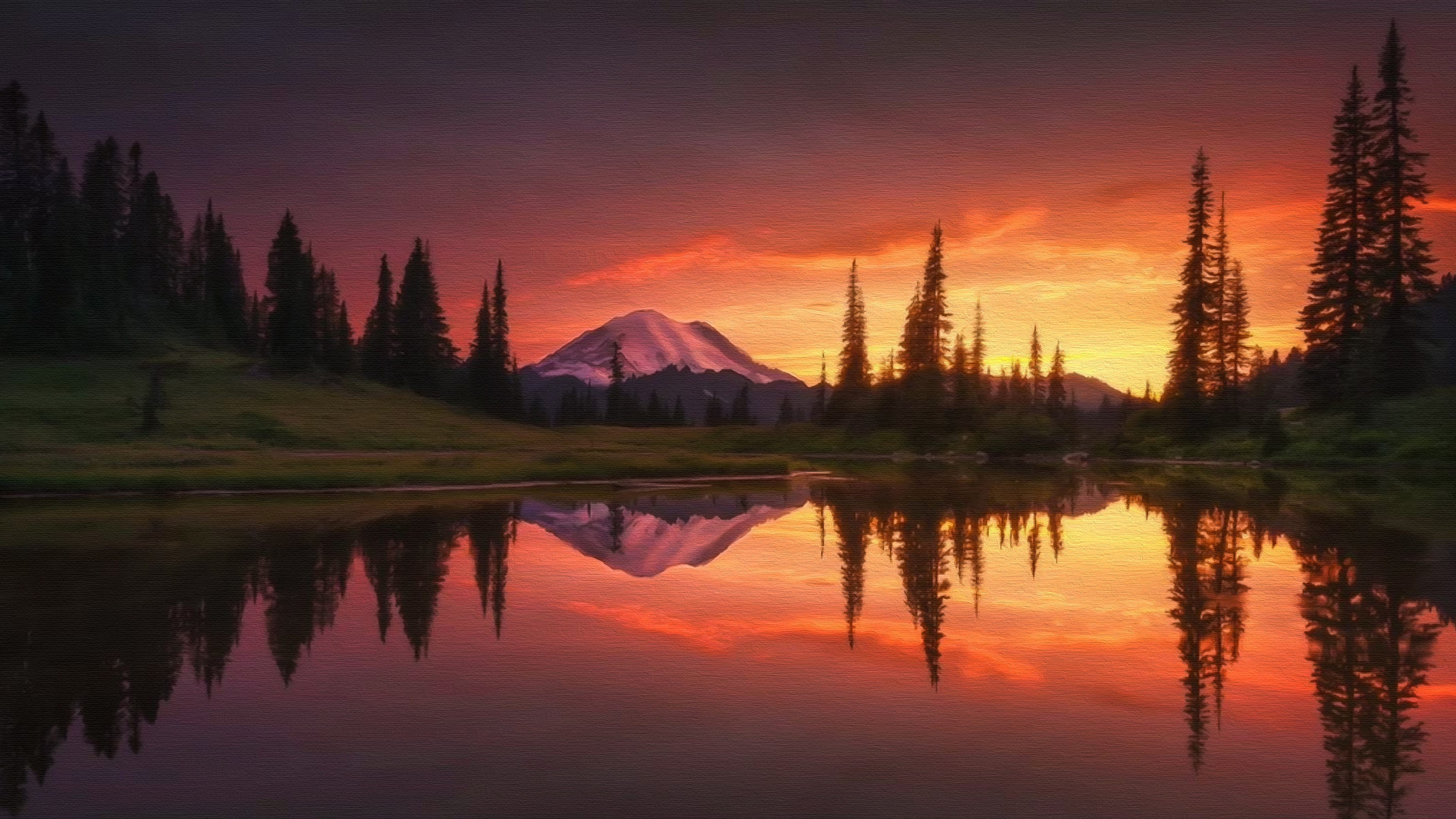 Artistic Sunset At Lake Wallpapers