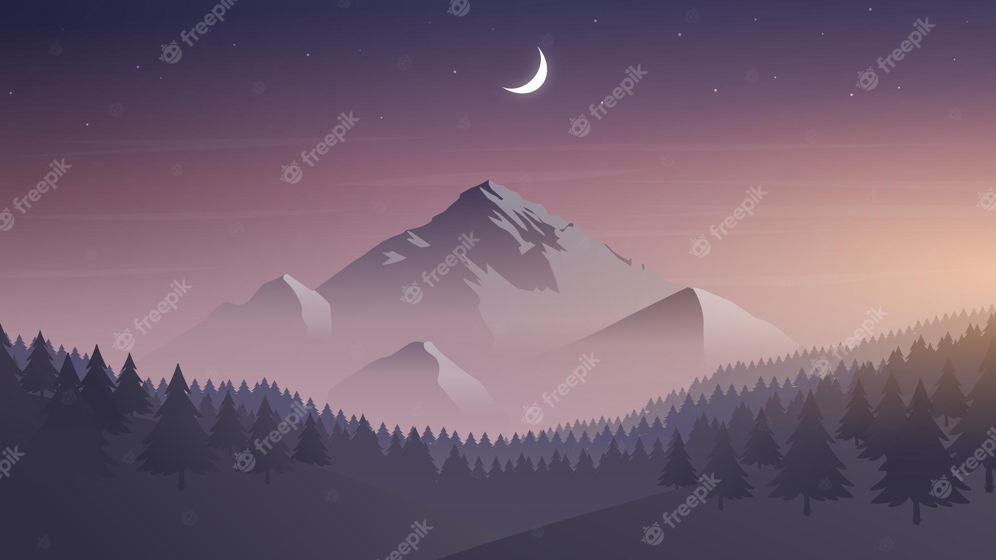 Artwork Minimal Mountains At Night Wallpapers