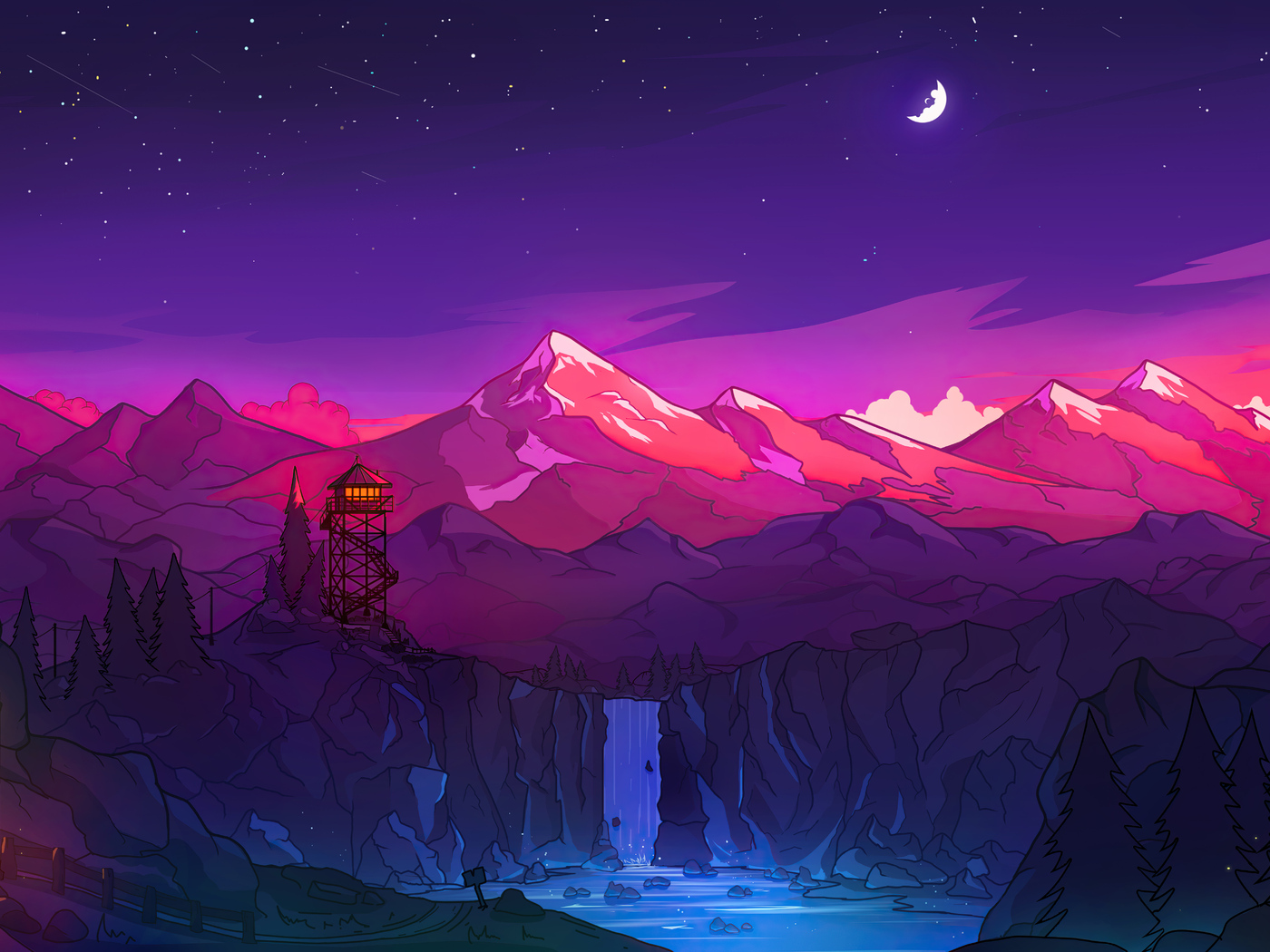 Artwork Minimal Mountains At Night Wallpapers