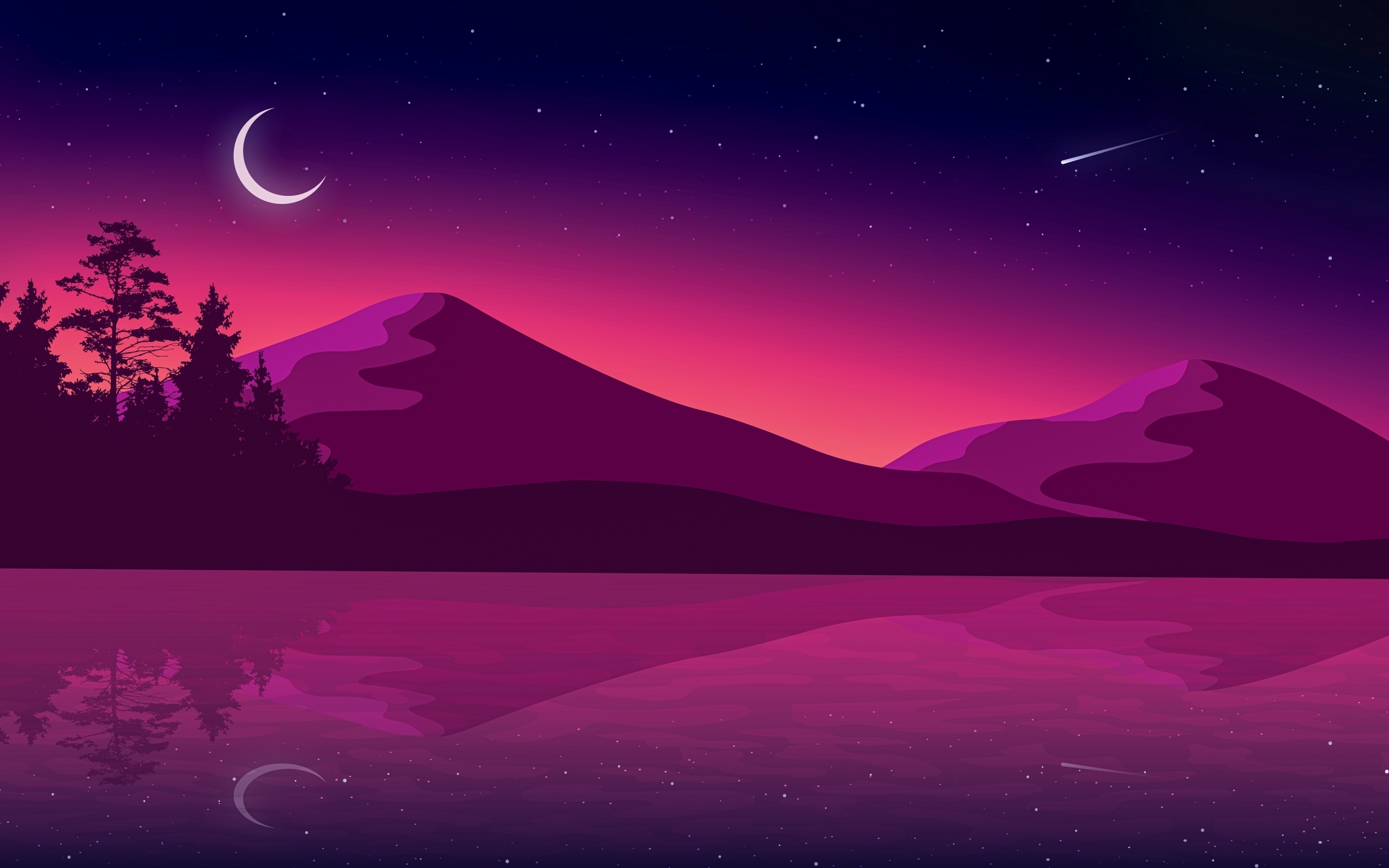 Artwork Minimal Mountains At Night Wallpapers