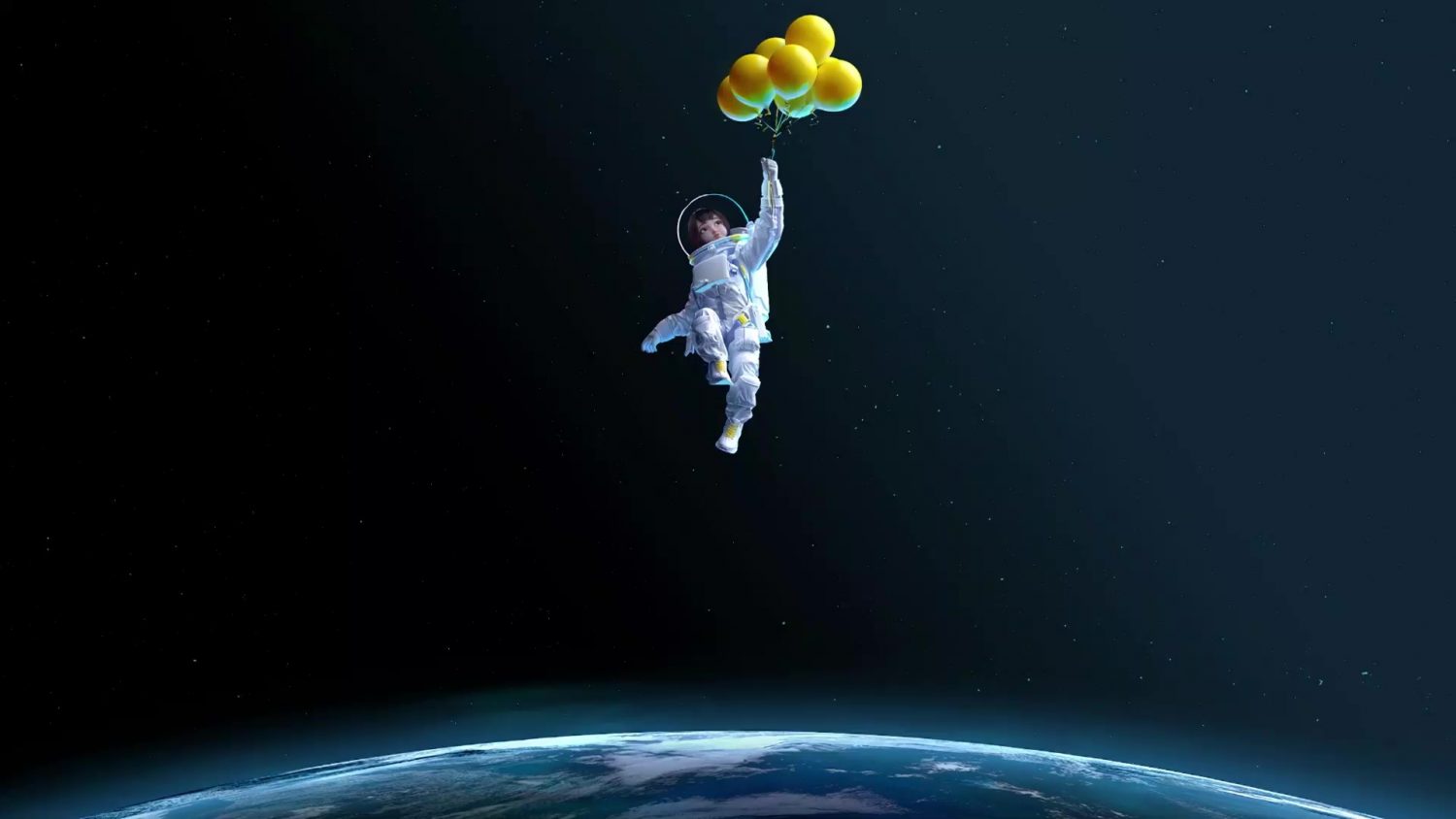 Astronaut Holding Of Colorful Balloons Wallpapers