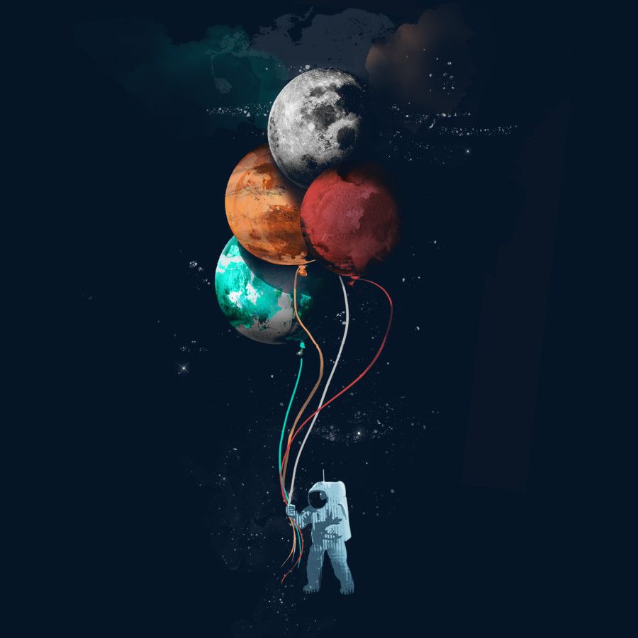 Astronaut Holding Of Colorful Balloons Wallpapers