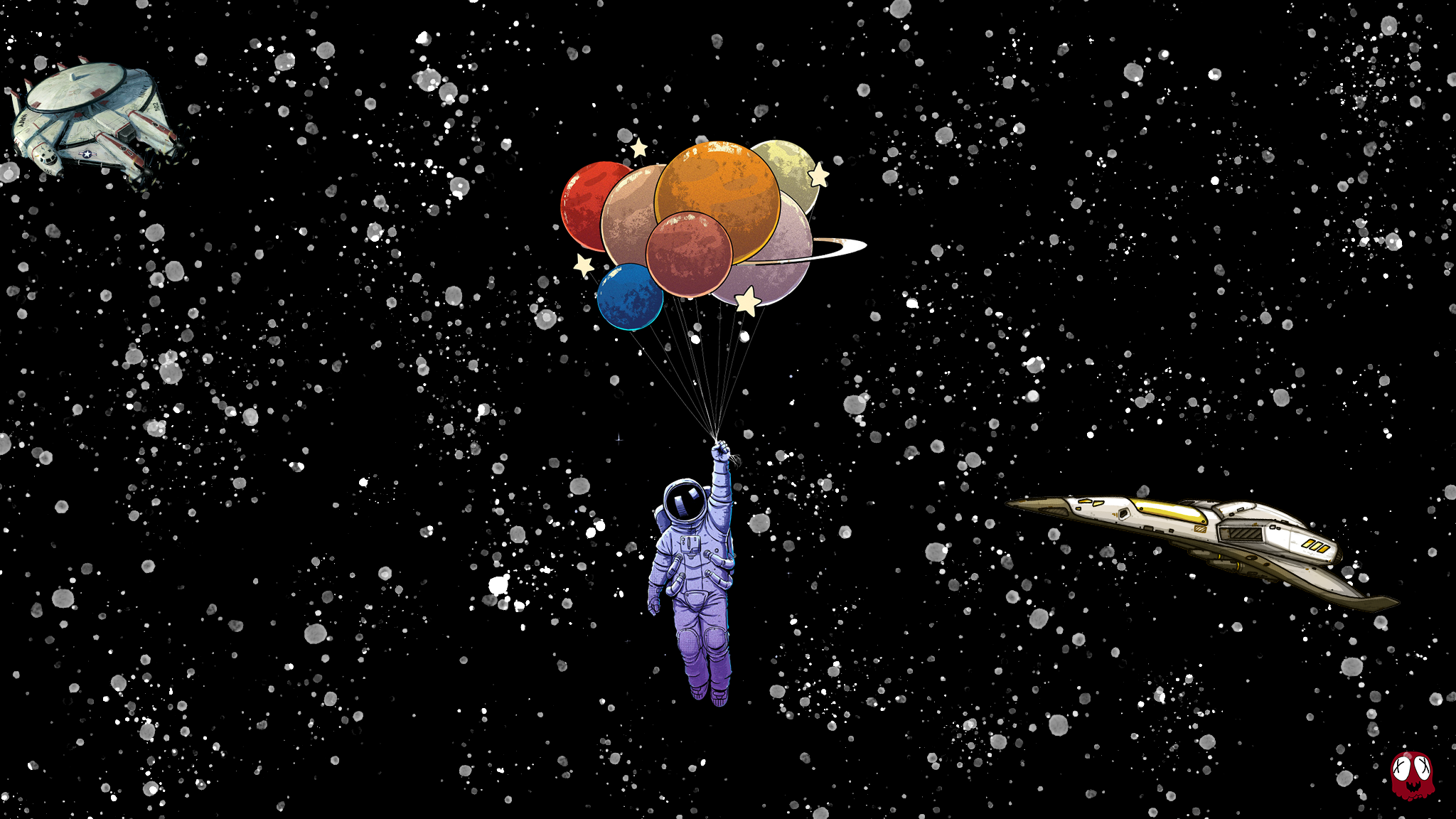 Astronaut Holding Of Colorful Balloons Wallpapers