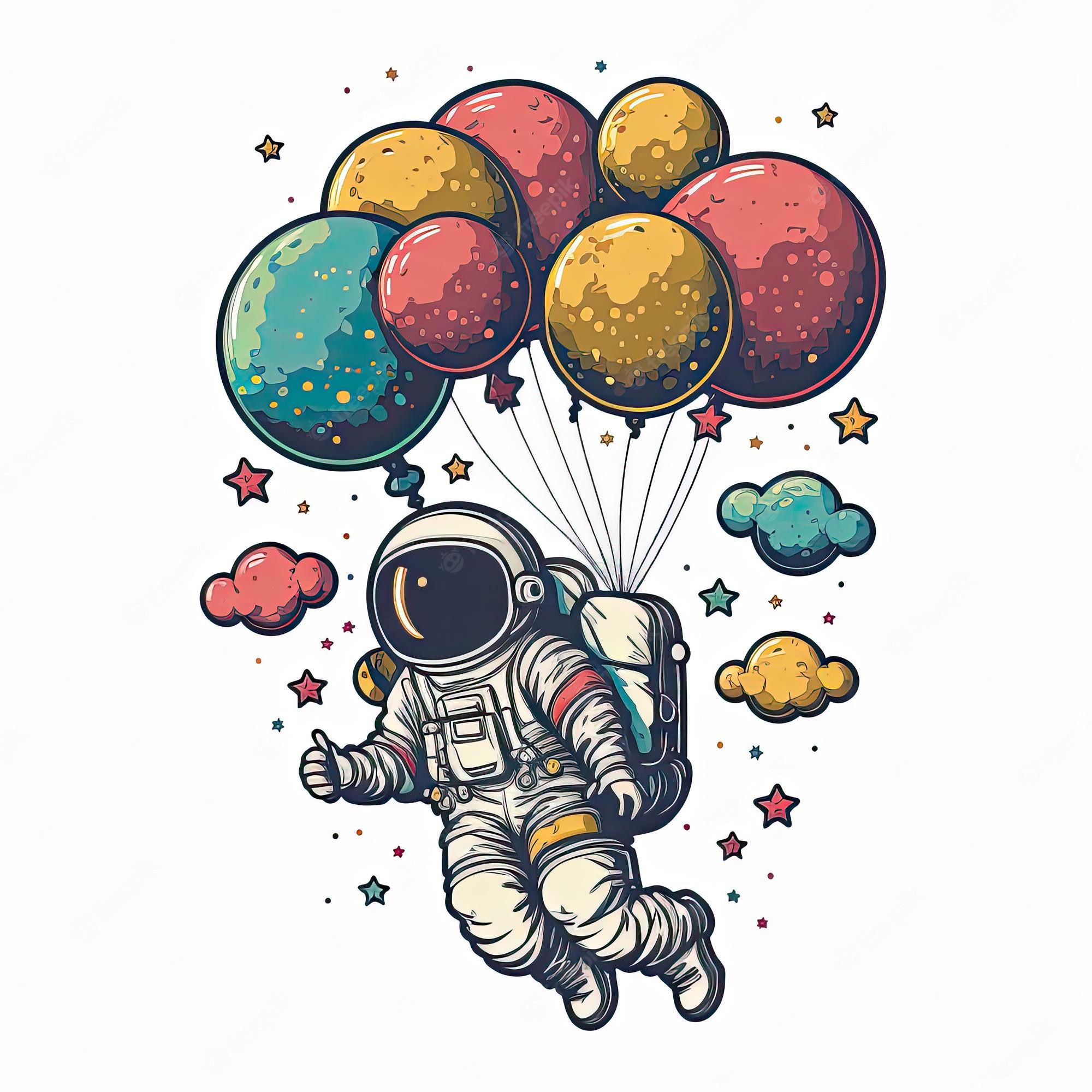 Astronaut Holding Of Colorful Balloons Wallpapers