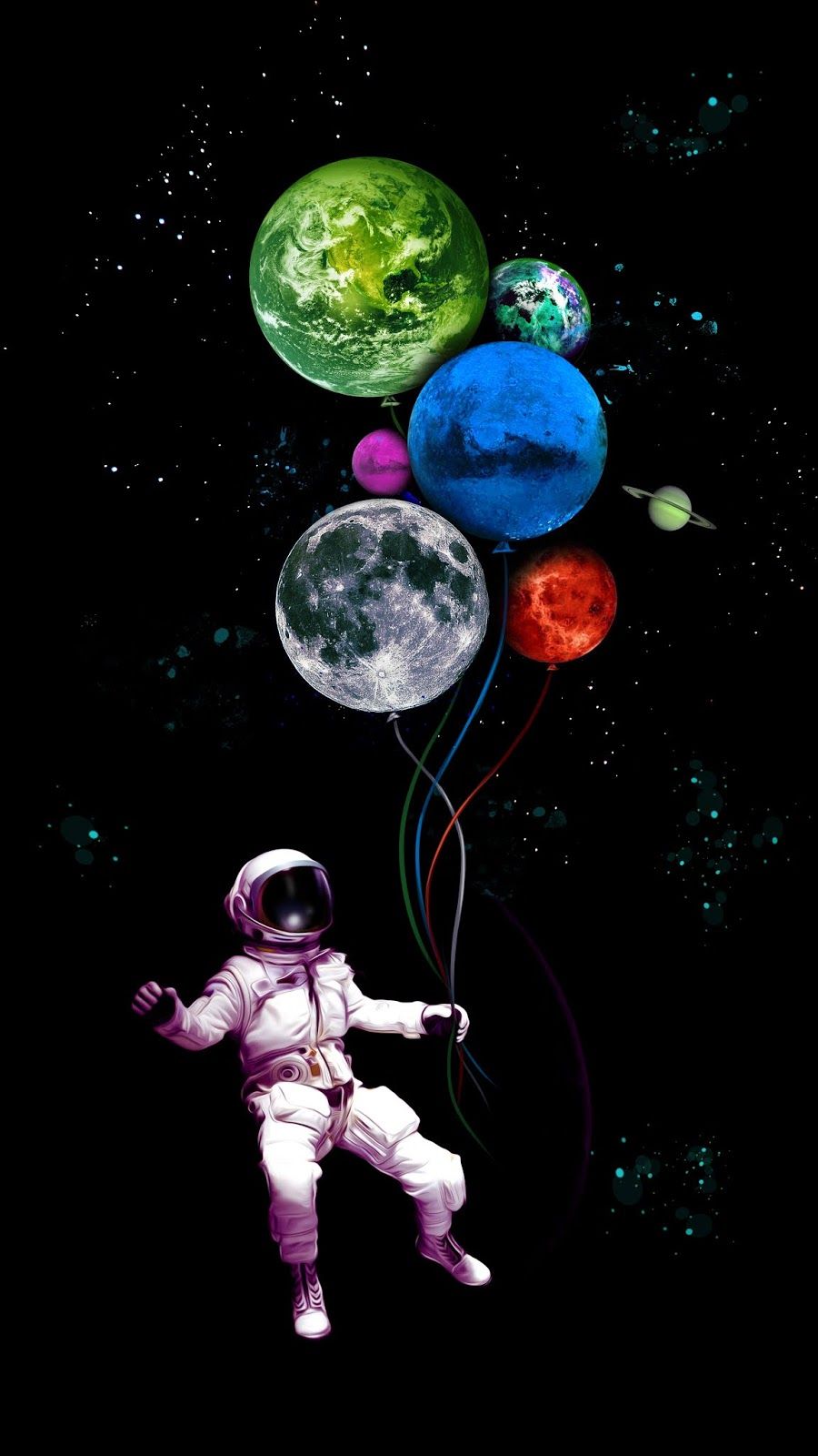 Astronaut Holding Of Colorful Balloons Wallpapers