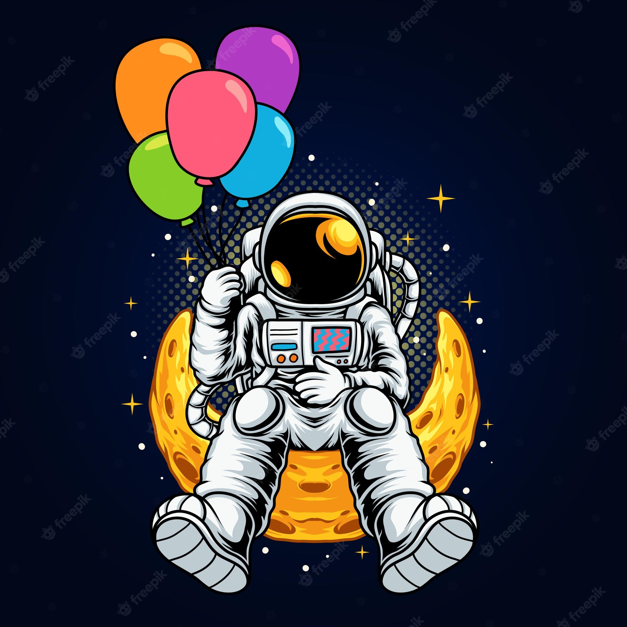 Astronaut Holding Of Colorful Balloons Wallpapers