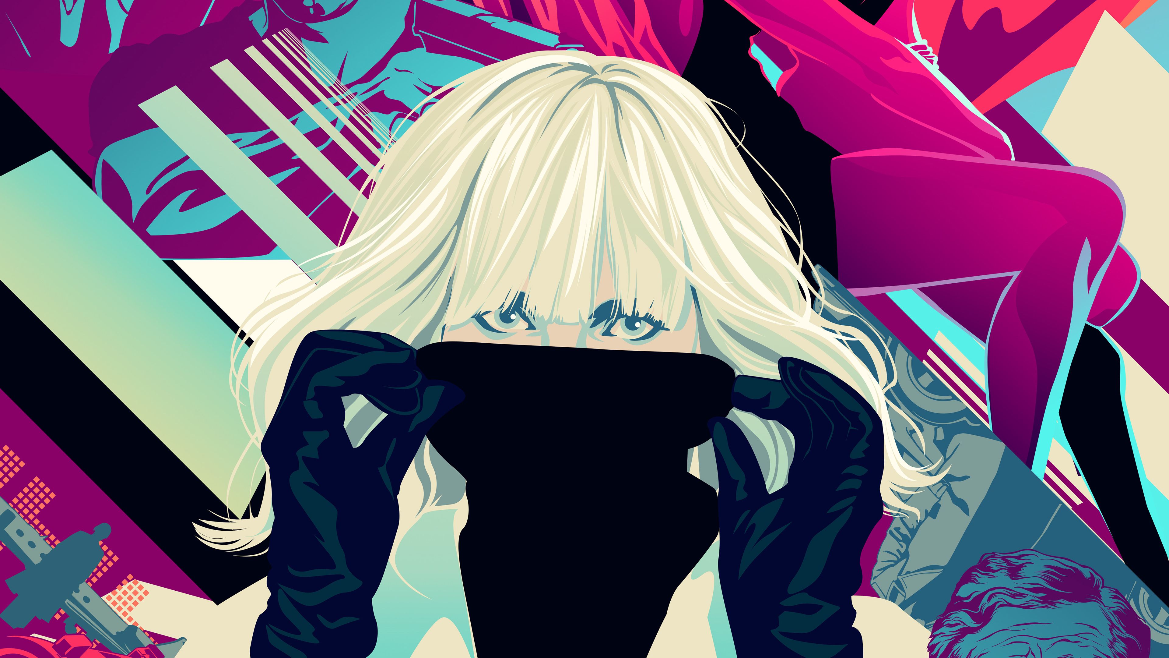 Atomic Blonde Warrior Woman Art Wallpapers