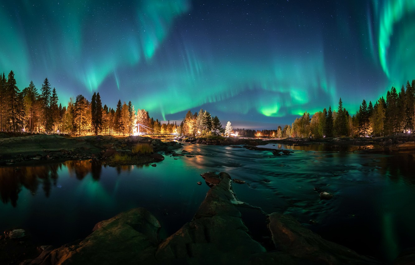 Aurora Borealis Hd Night Reflection Wallpapers