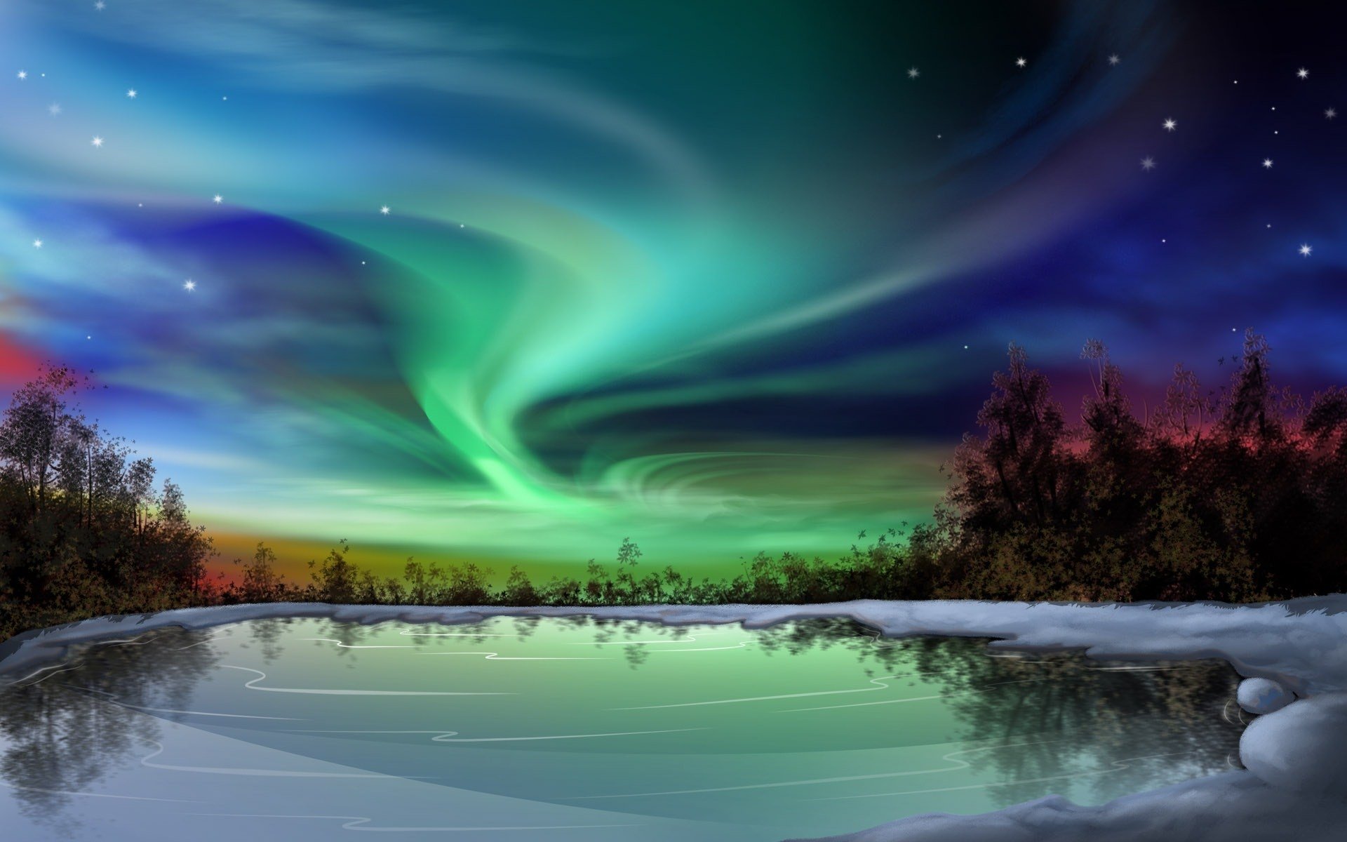 Aurora Borealis Hd Night Reflection Wallpapers