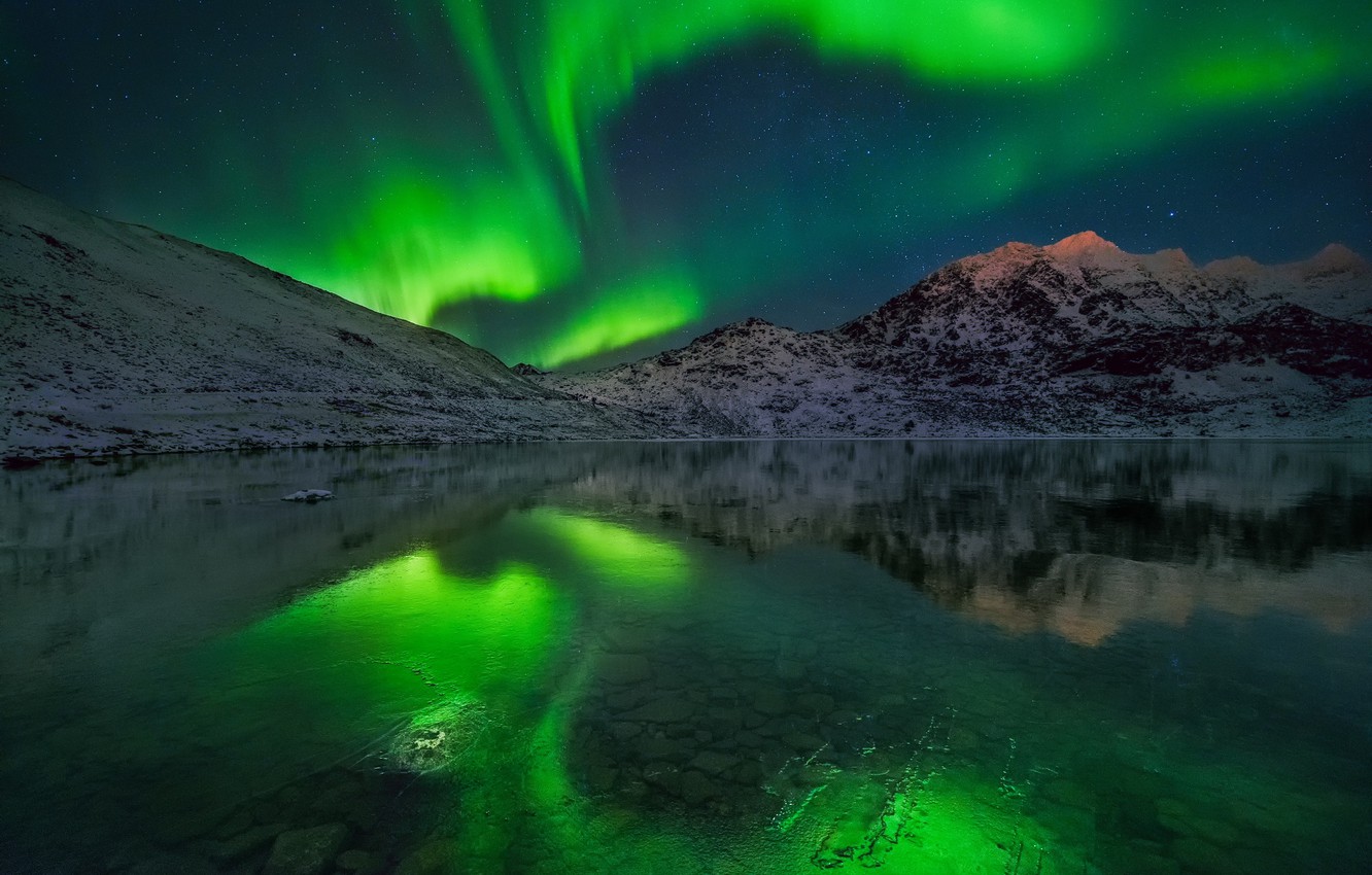 Aurora Borealis Mountain Reflection Wallpapers