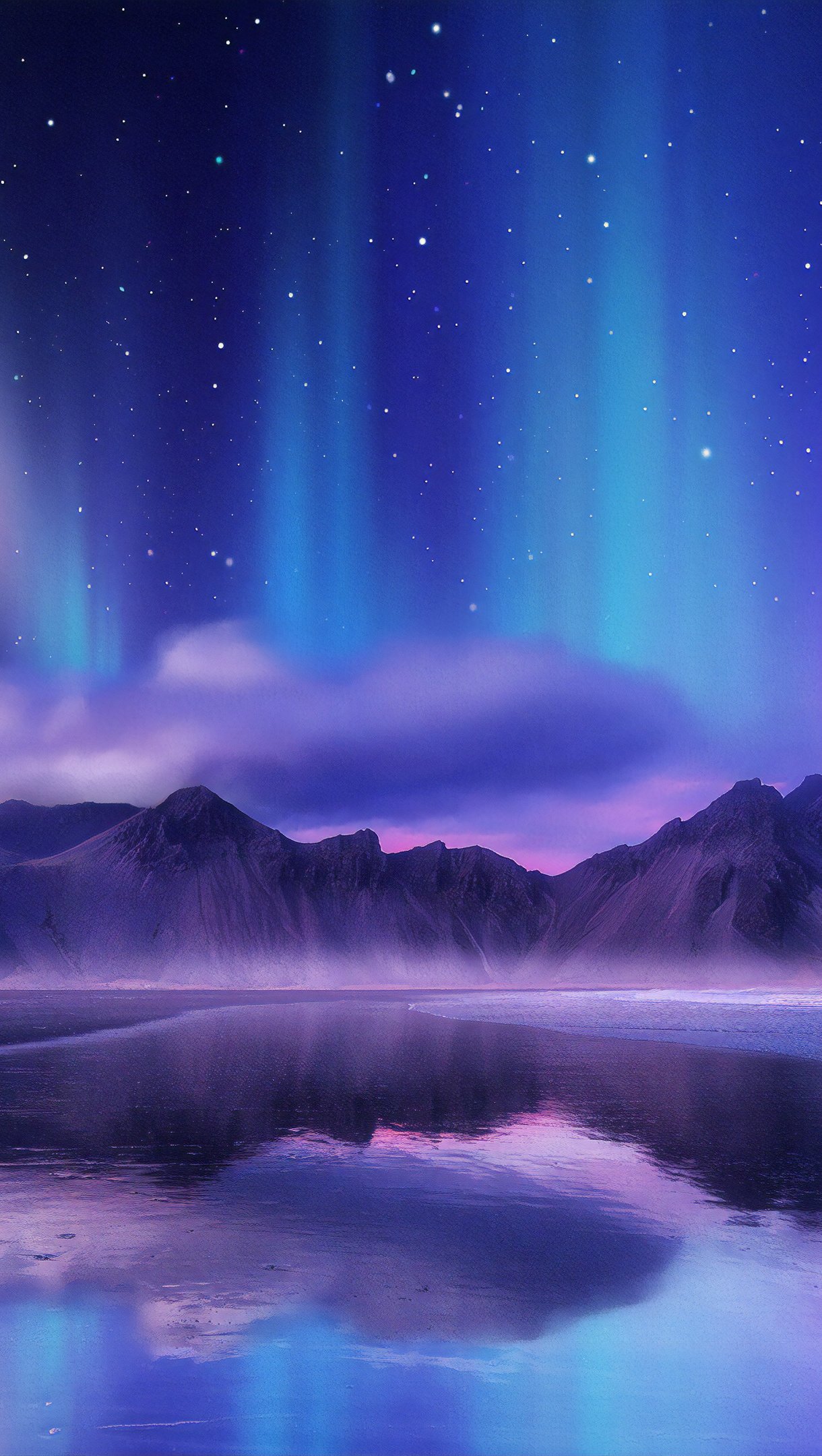 Aurora Borealis Northern Lights Over Mountain Lake Wallpapers