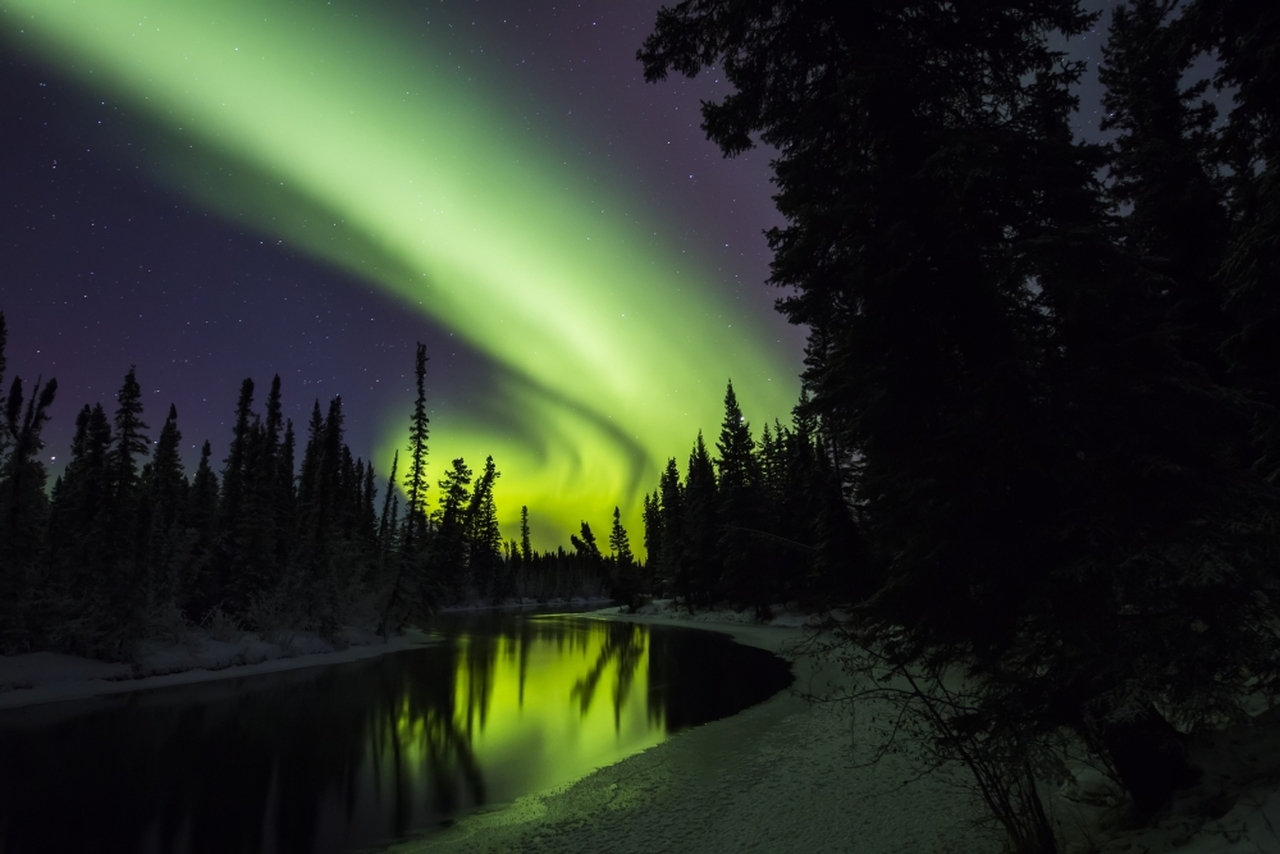 Aurora Borealis Reflection Over River Wallpapers